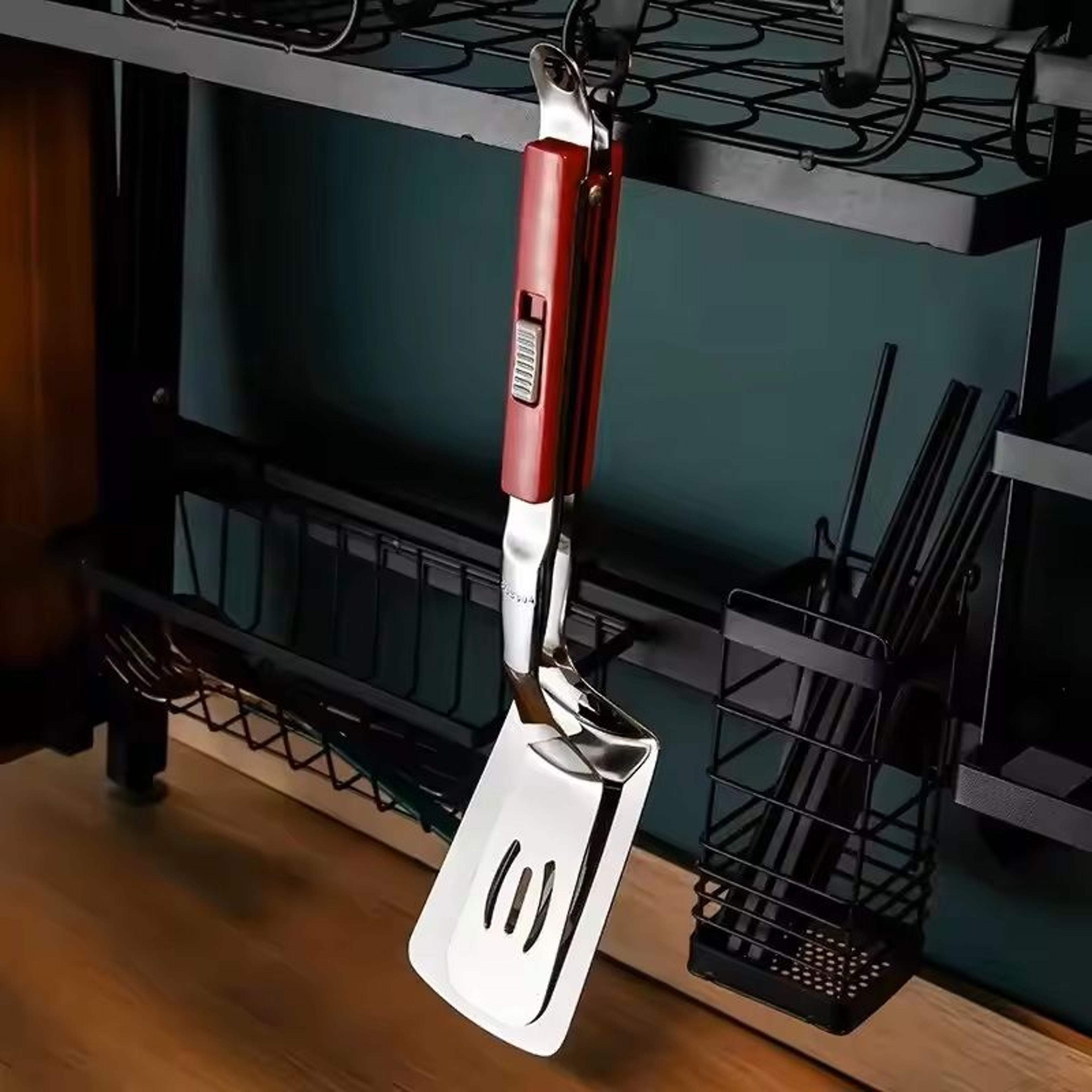 GrillMaster 304 StainlessSteel Steak  Pancake Clip Spatula  MultiFunction BBQ Tongs 1