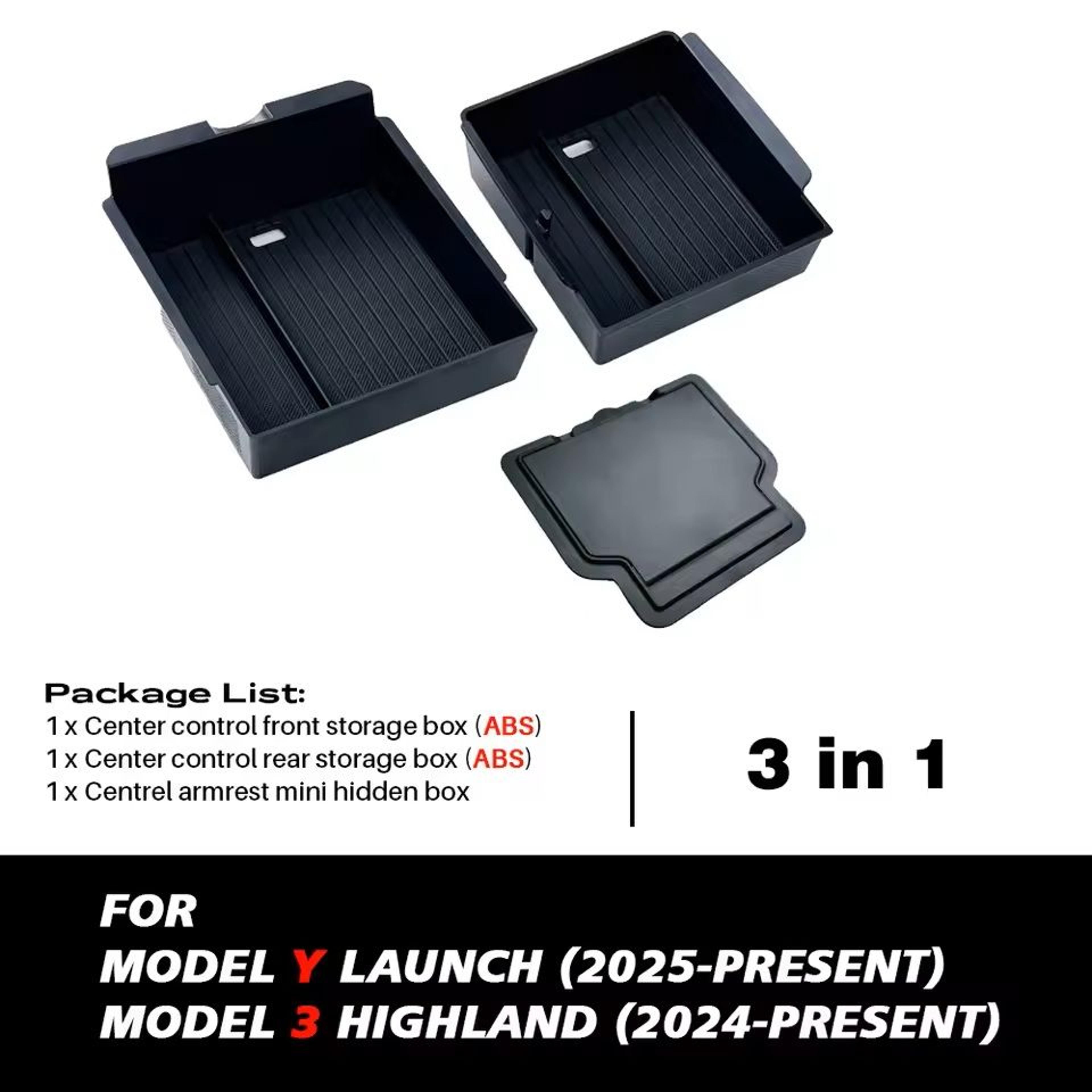 MaxStore Console  Armrest Storage Box For Tesla Model Y 2025 Juniper  ABS Organizer With Silicone A 17