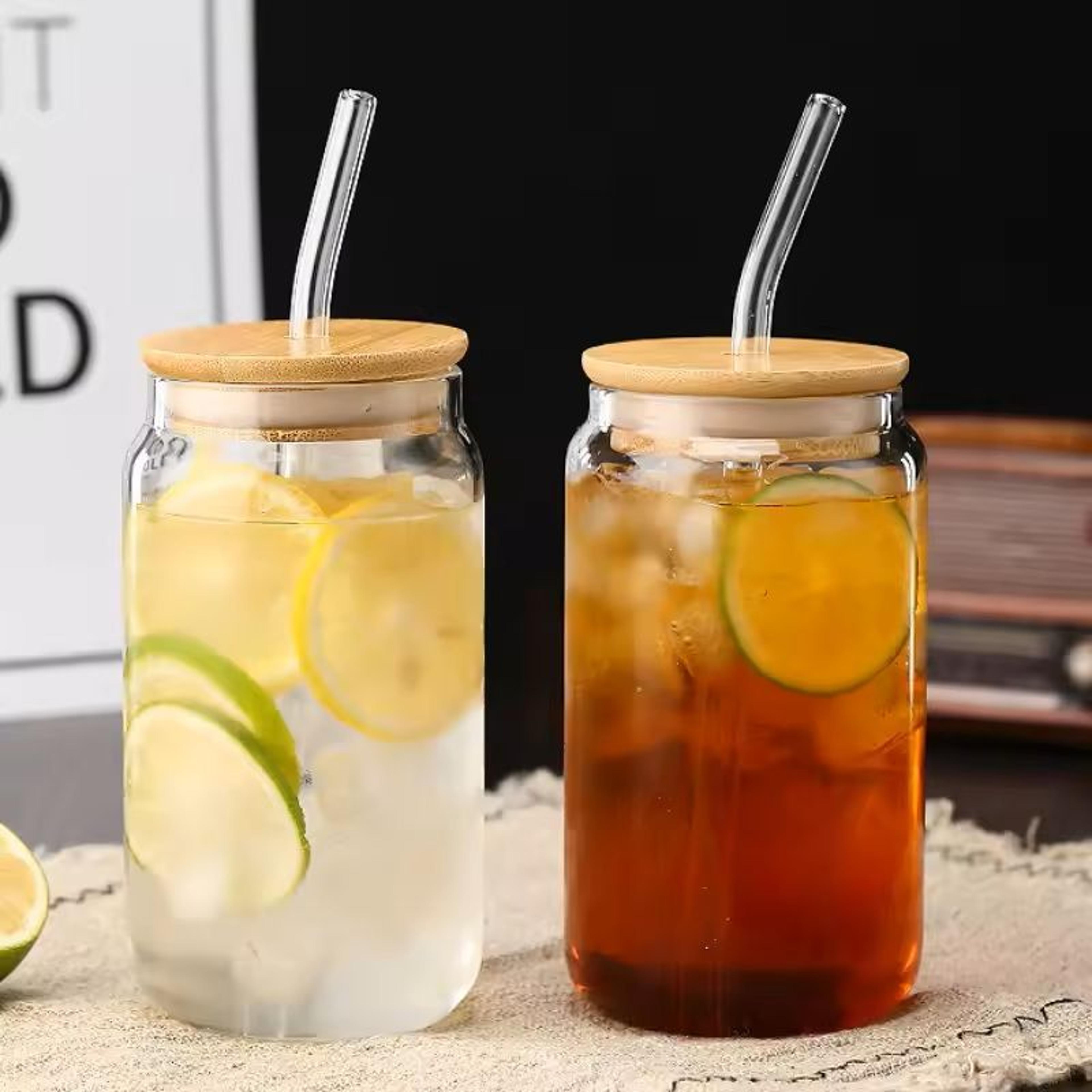 550 Ml Glass Travel Cup With Wooden Lid  Straw  Transparent Bubble Tea  Cocktail Mug 4