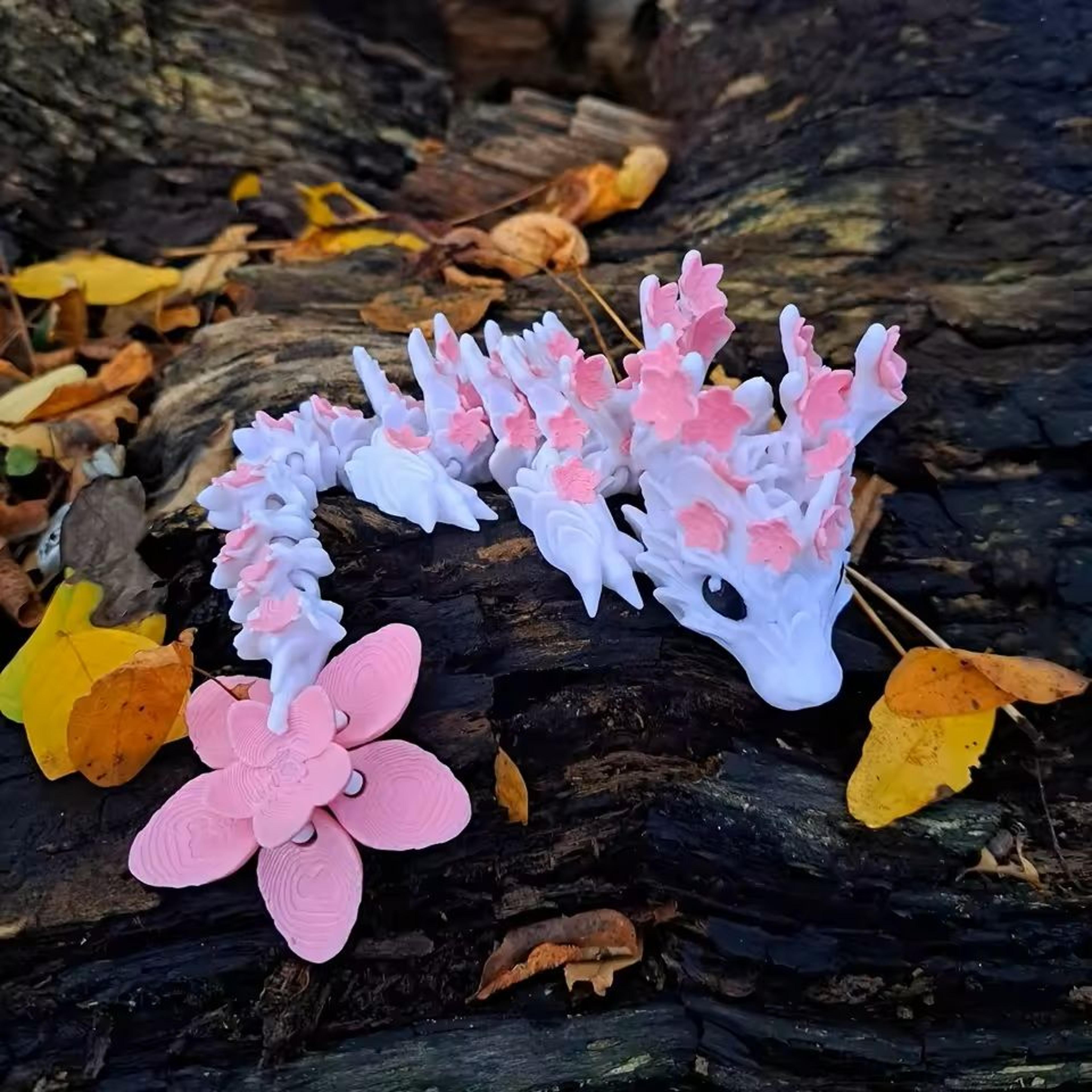 3D Printed Cherry Blossom Dragon Statue  Colorful Floral Design Home Ornament 0