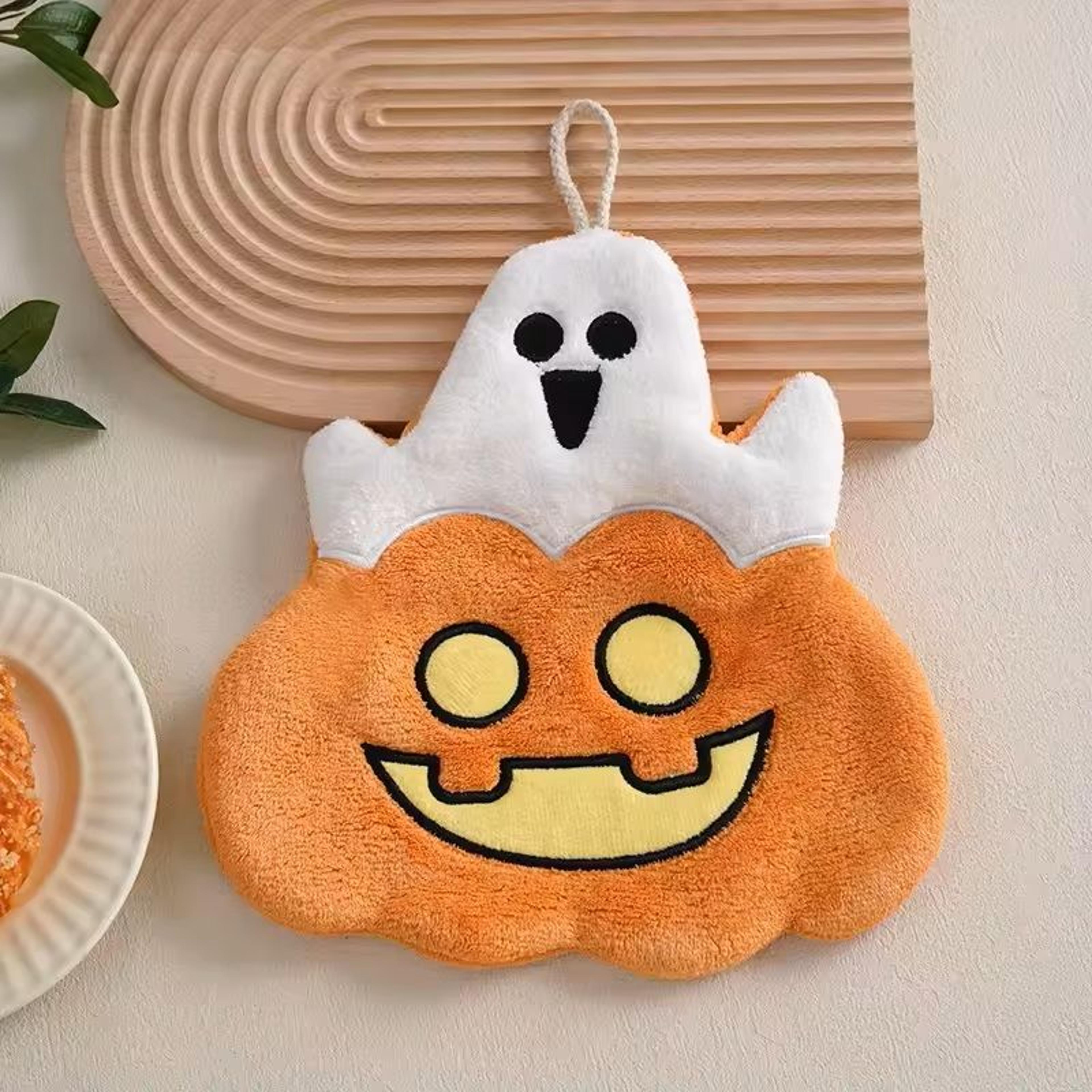 Halloween Pumpkin Coral Velvet Hanging Hand Towel Cute Holiday Wipe For Kitchen  Bathroom 6