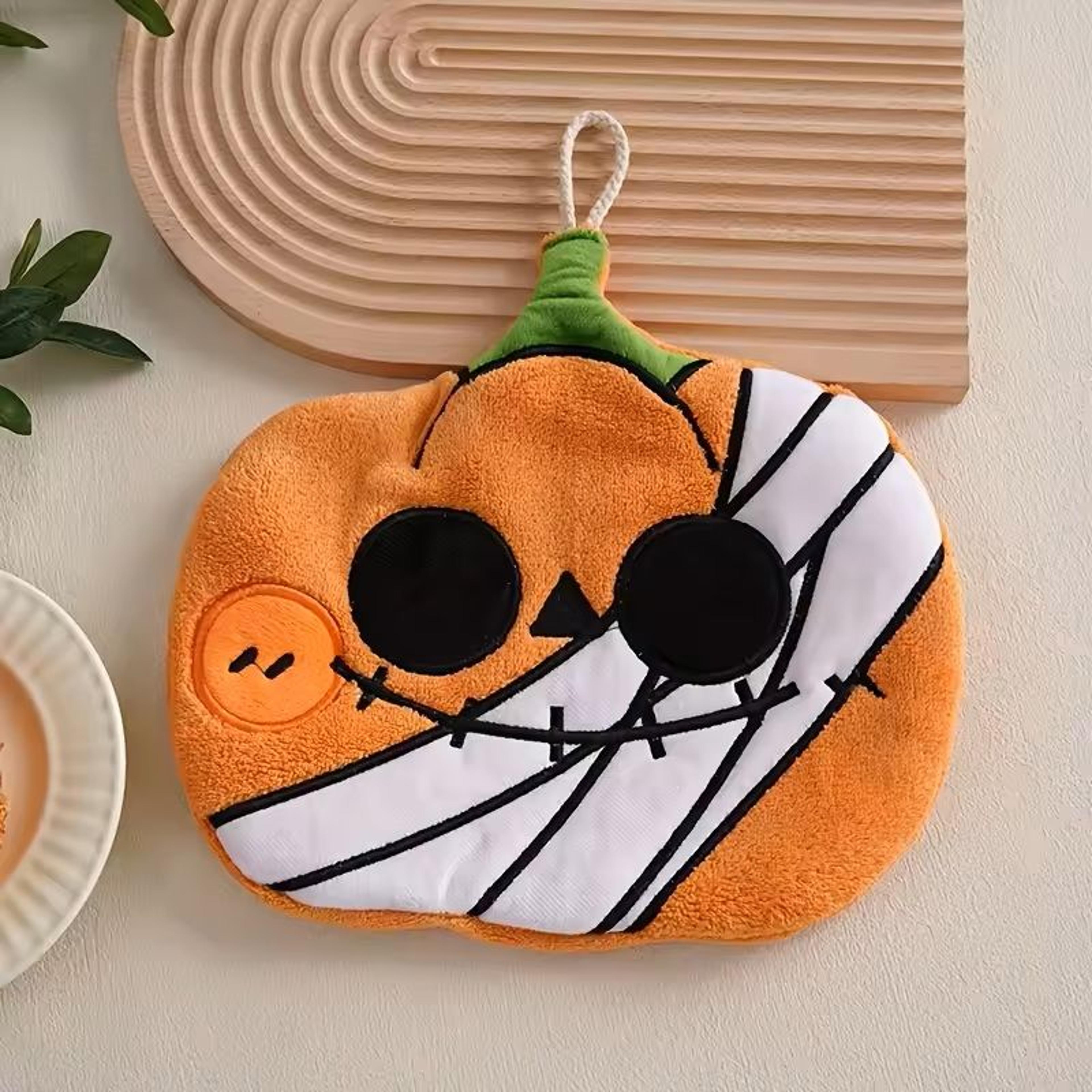Halloween Pumpkin Coral Velvet Hanging Hand Towel Cute Holiday Wipe For Kitchen  Bathroom 7