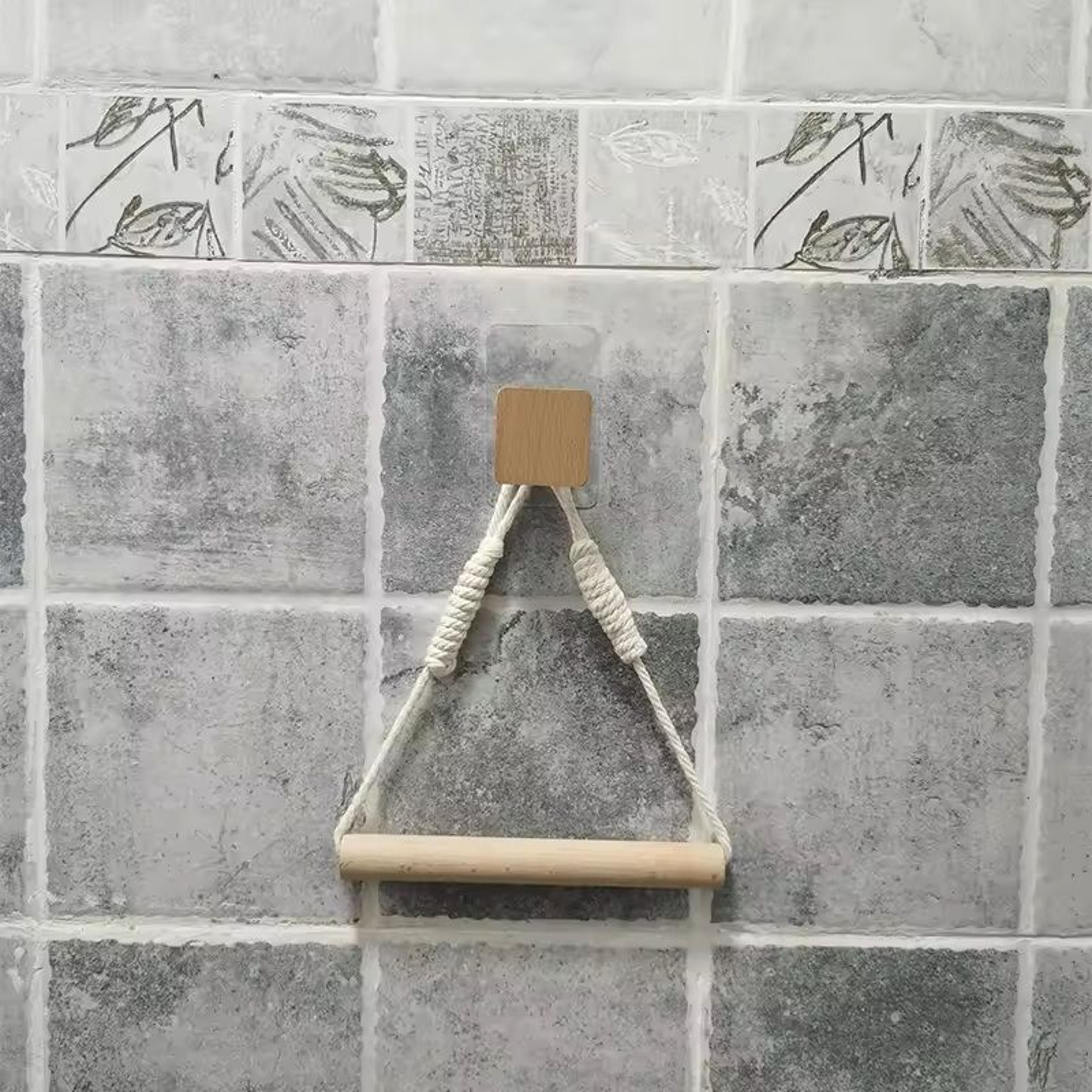 Wooden WallMounted Toilet Paper Holder Bathroom Tissue  Towel Rack Accessory 1