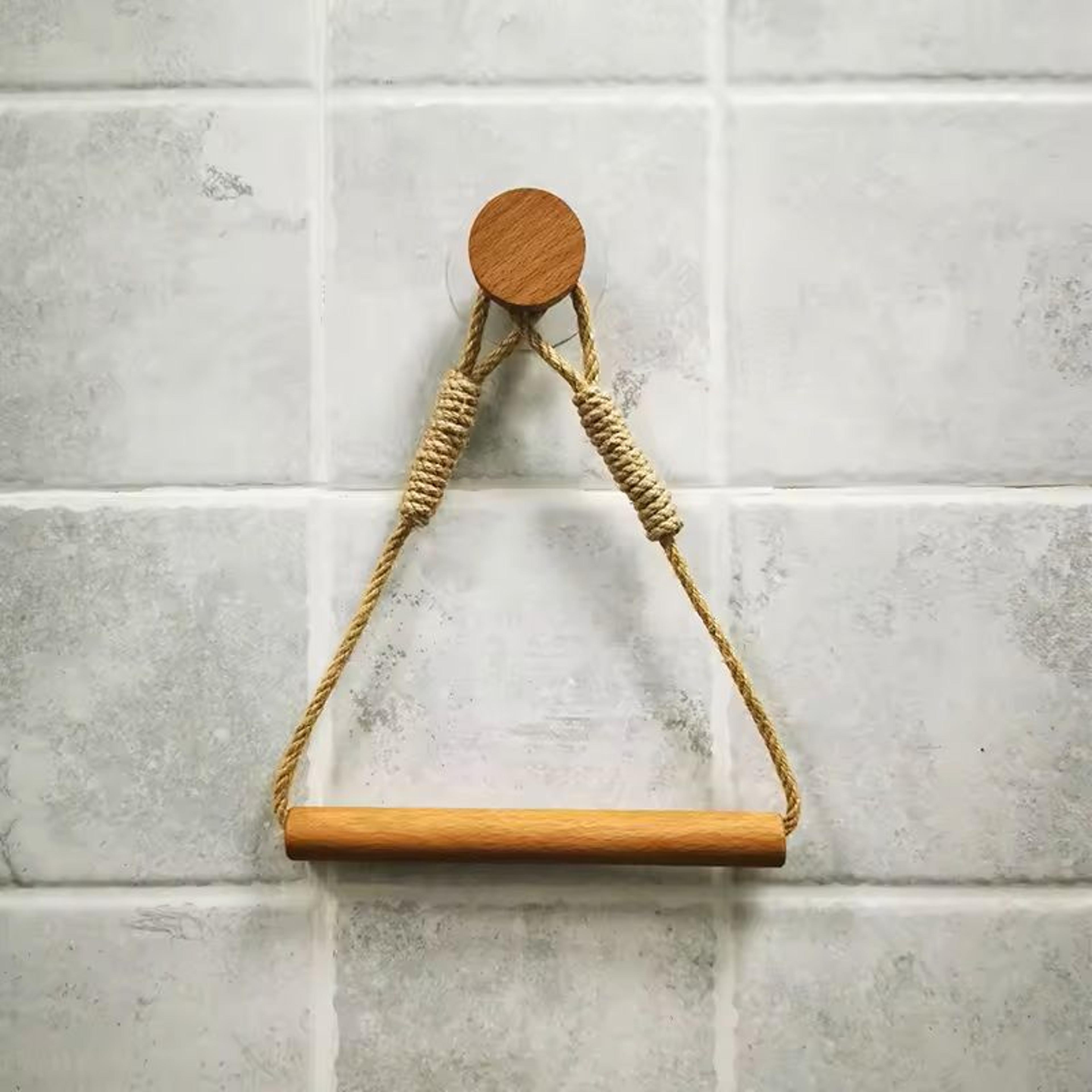 Wooden WallMounted Toilet Paper Holder Bathroom Tissue  Towel Rack Accessory 5