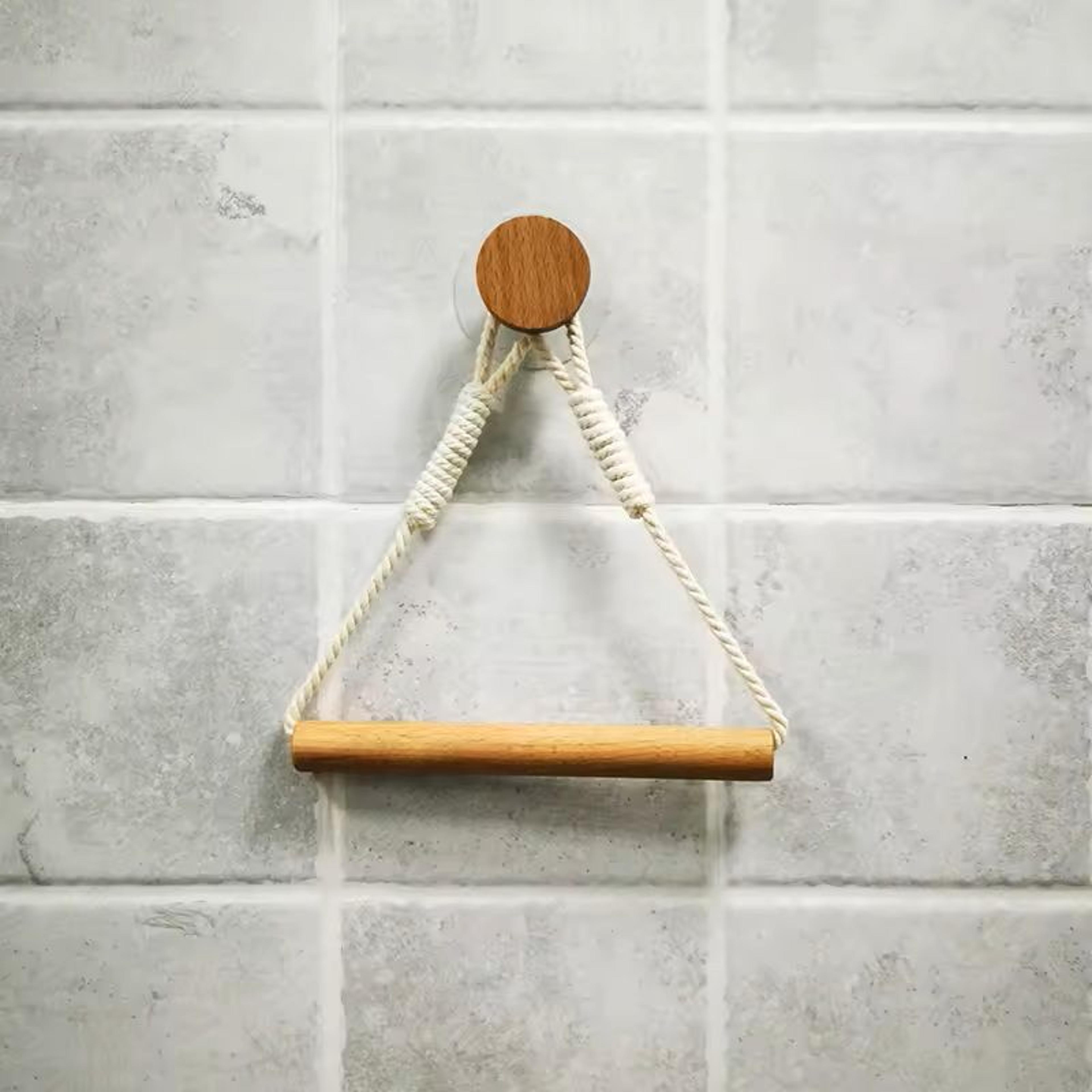 Wooden WallMounted Toilet Paper Holder Bathroom Tissue  Towel Rack Accessory 6