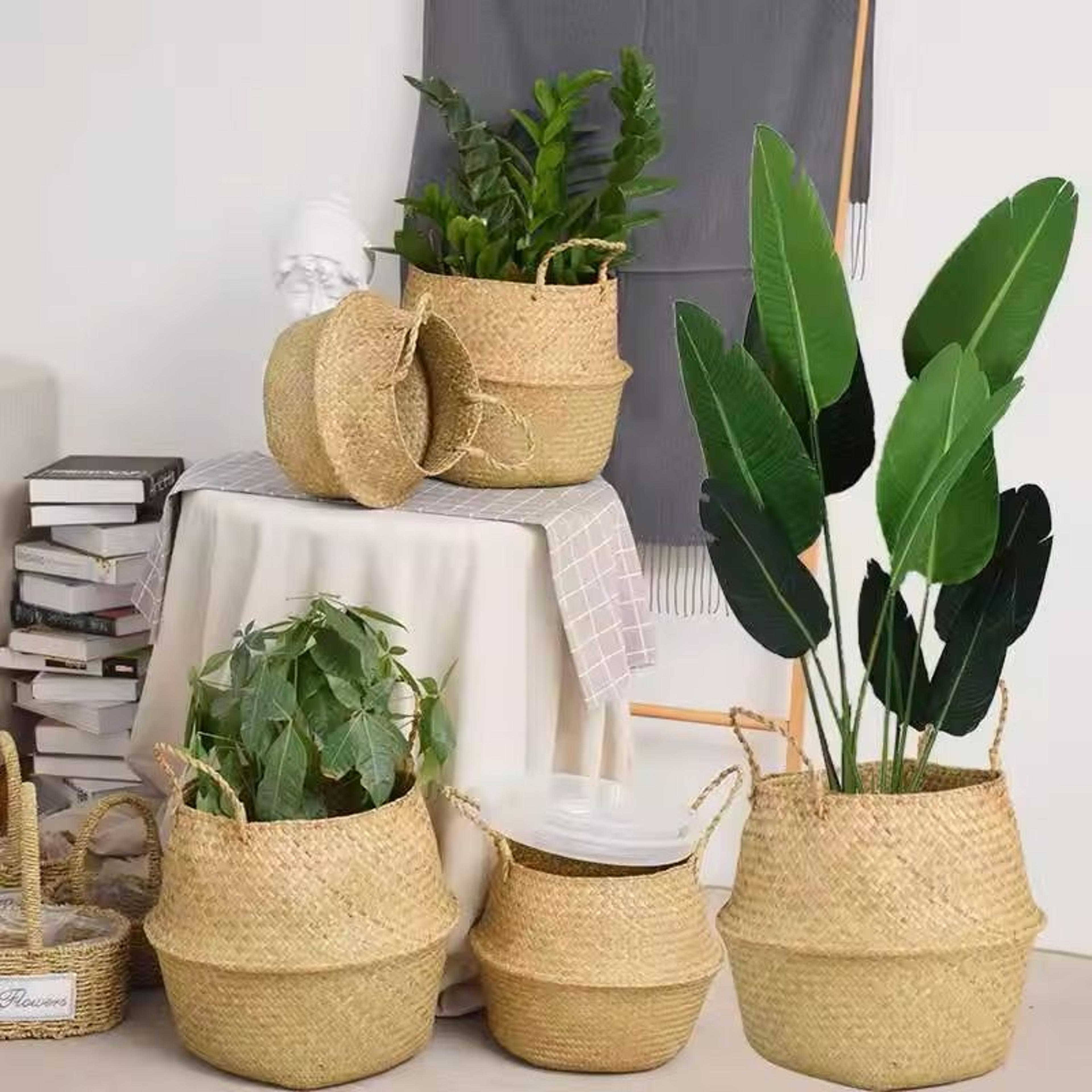 HandWoven Seagrass Storage Basket  Natural Wicker Basket For Laundry Plants  Home Decor 0