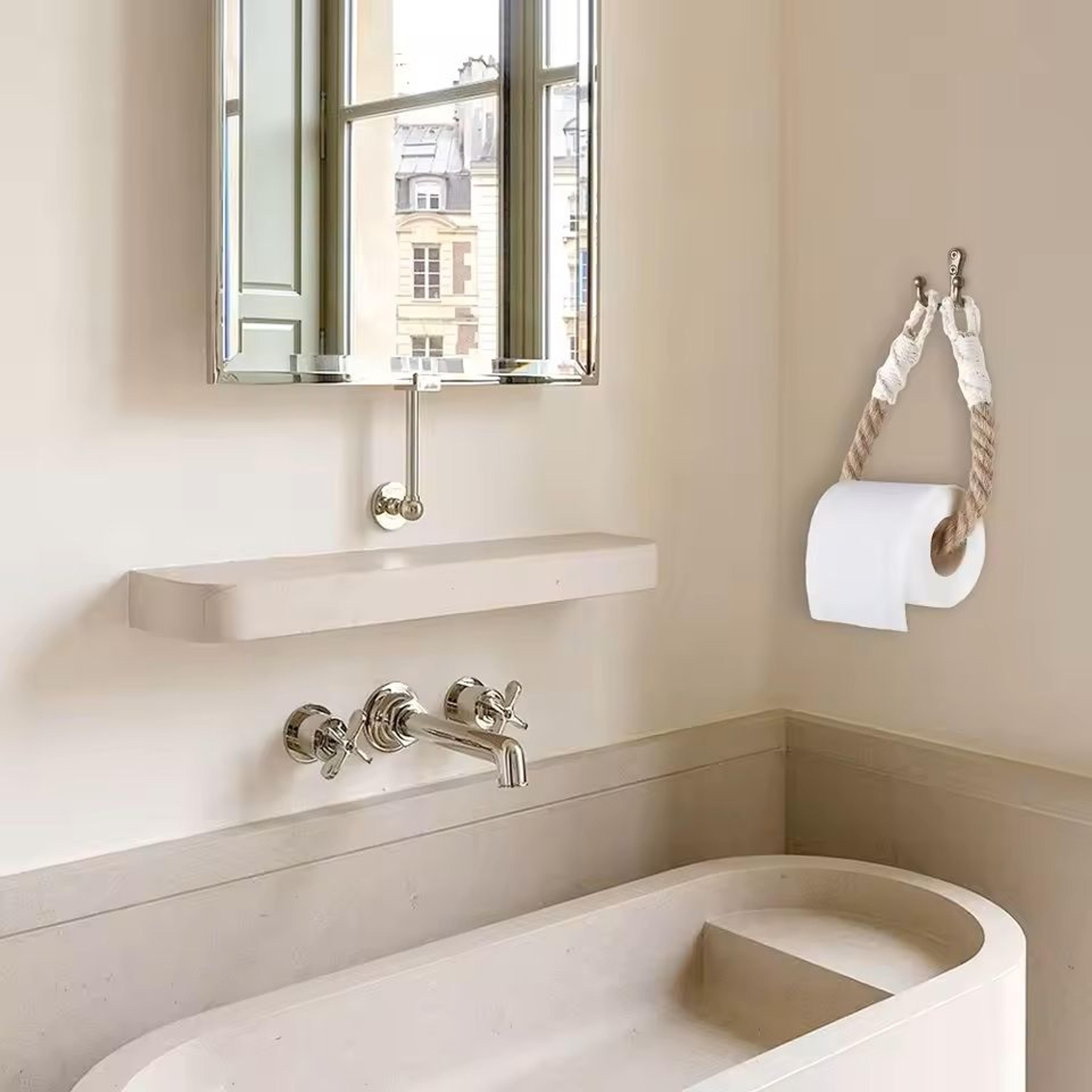 Handmade Jute Rope  Wood WallMounted Tissue Holder  Rustic Farmhouse Toilet Paper  Towel Rack 0