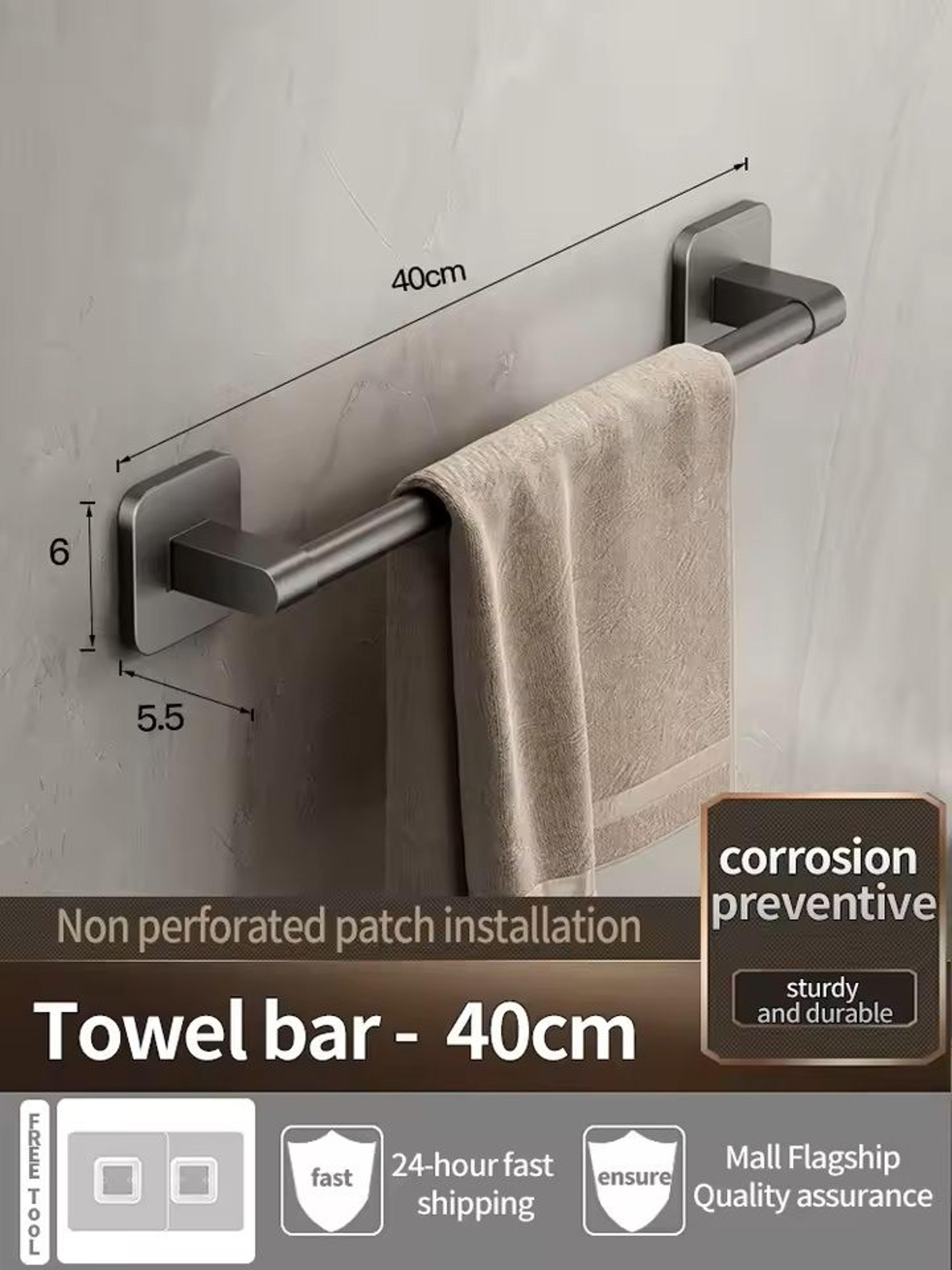 NoDrill SelfAdhesive Wall Towel Bar  Hook Rack Easy Mount Bathroom  Kitchen Organizer 6