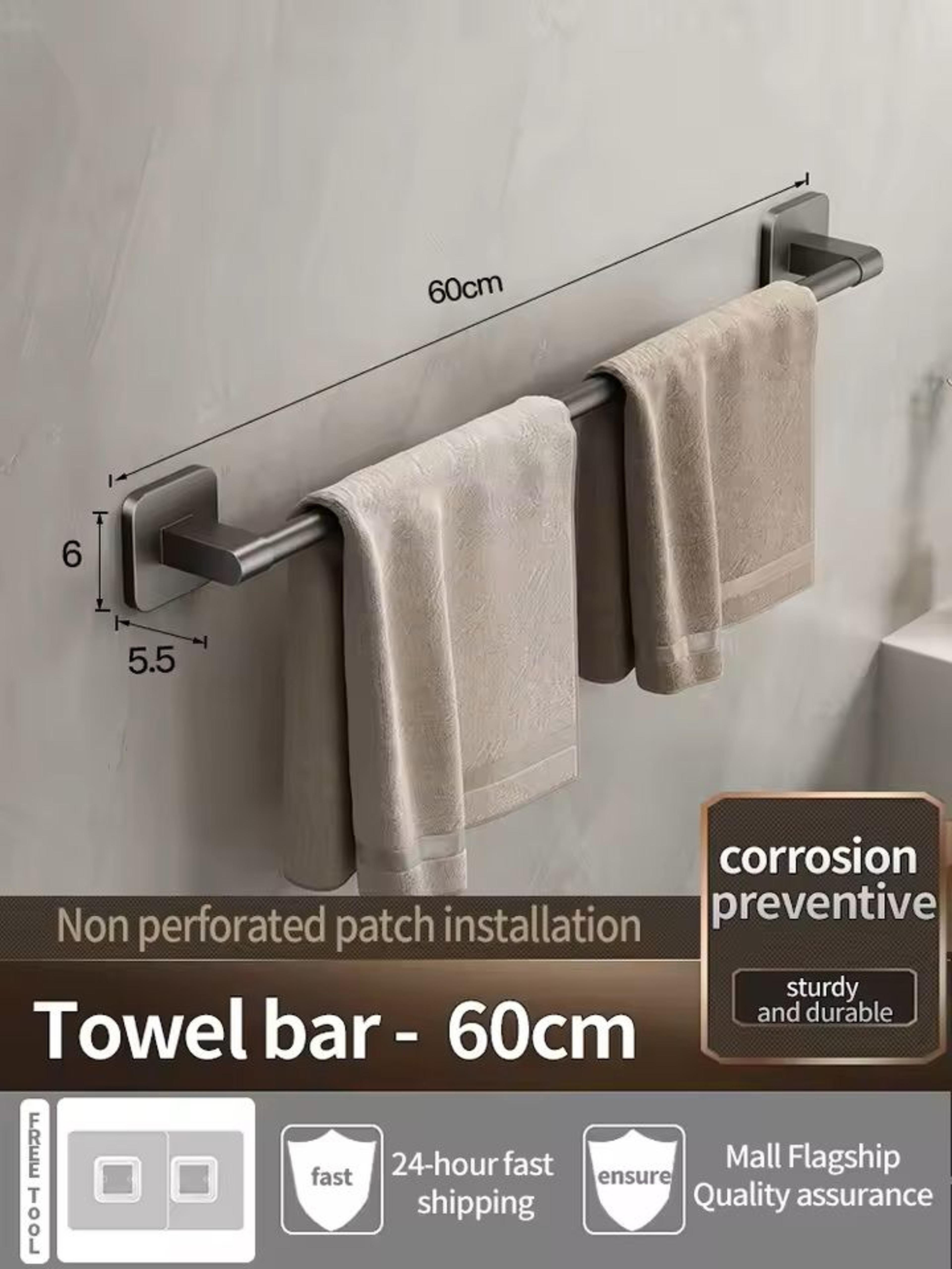 NoDrill SelfAdhesive Wall Towel Bar  Hook Rack Easy Mount Bathroom  Kitchen Organizer 9