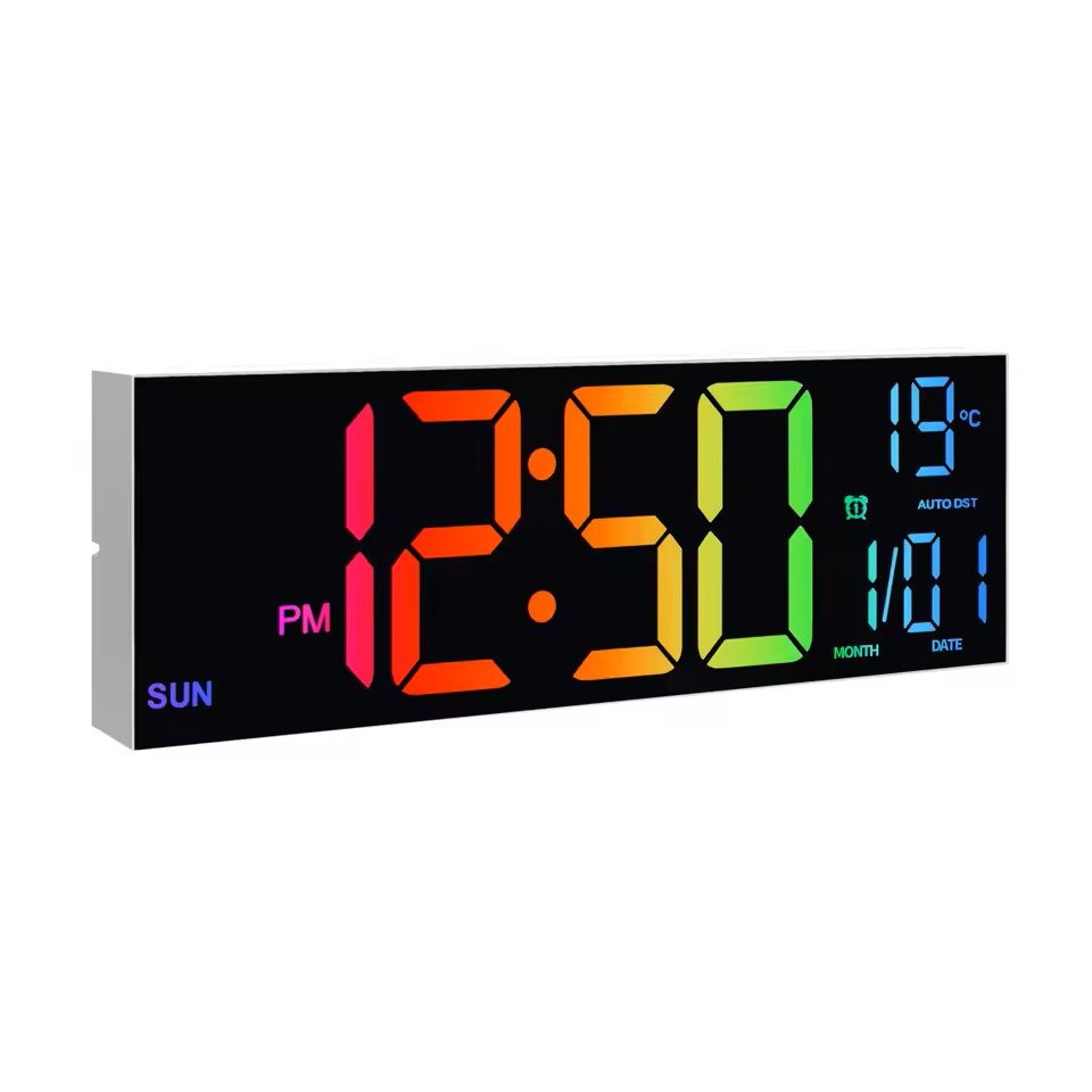 Large LED Digital Wall Clock  16 Inches Big Display With Remote 8 RGB Colors Alarm  Temperature 1