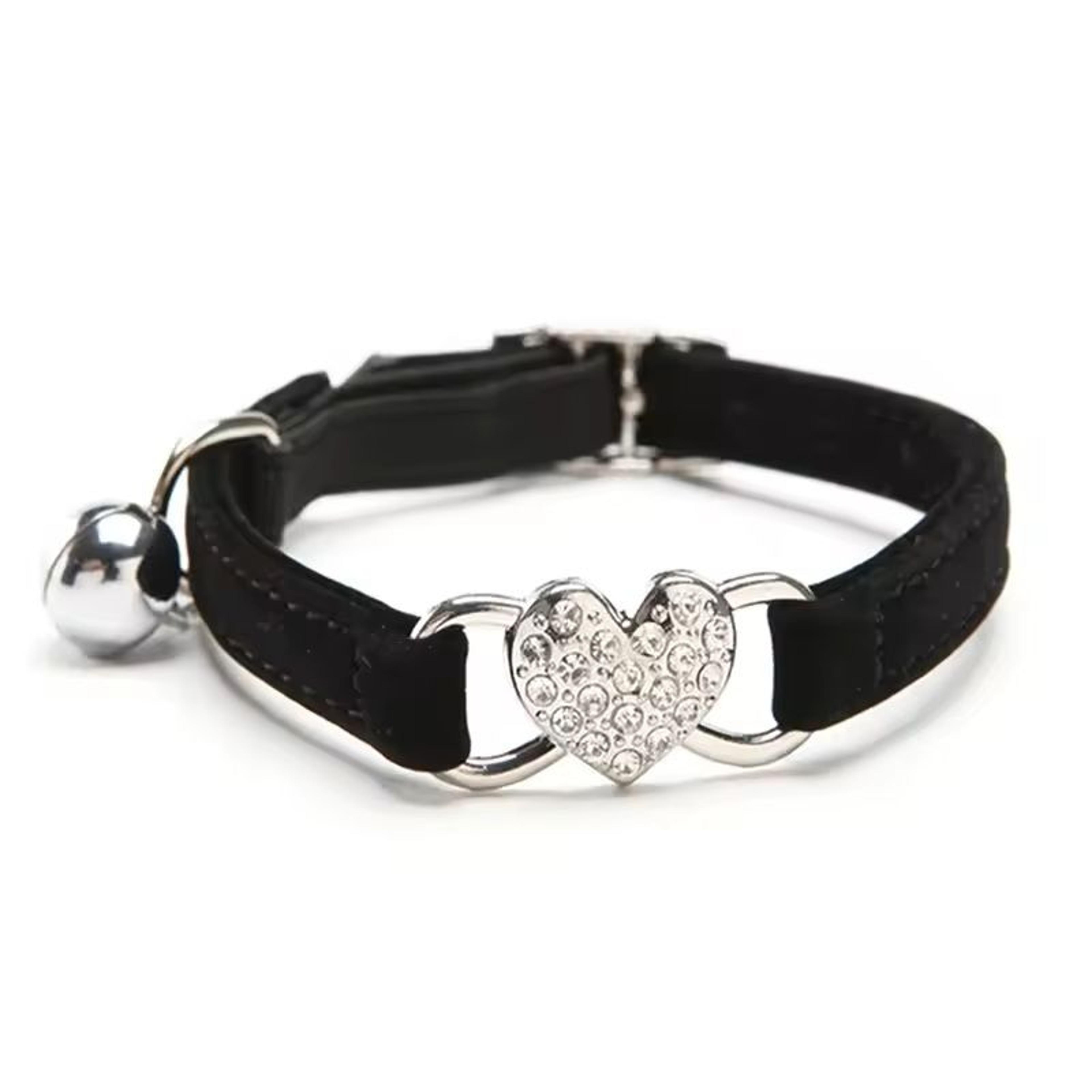 Heart Charm  Bell Cat Collar Adjustable Soft Velvet Safety Collar For Small Cats  Small Dogs 8 Colo 1