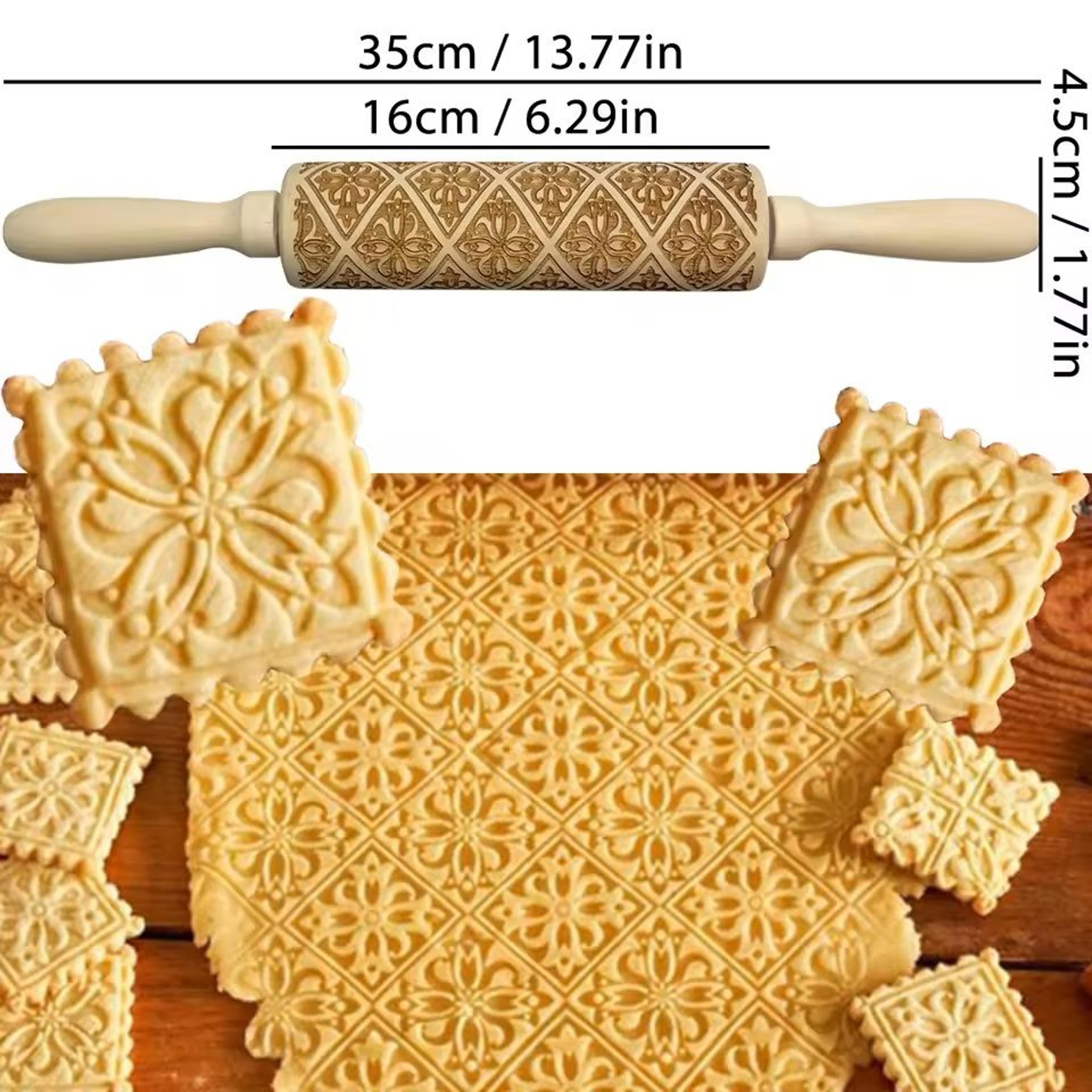Christmas Embossed Wooden Rolling Pin  3D Engraved Holiday Cookie  Baking Roller 15