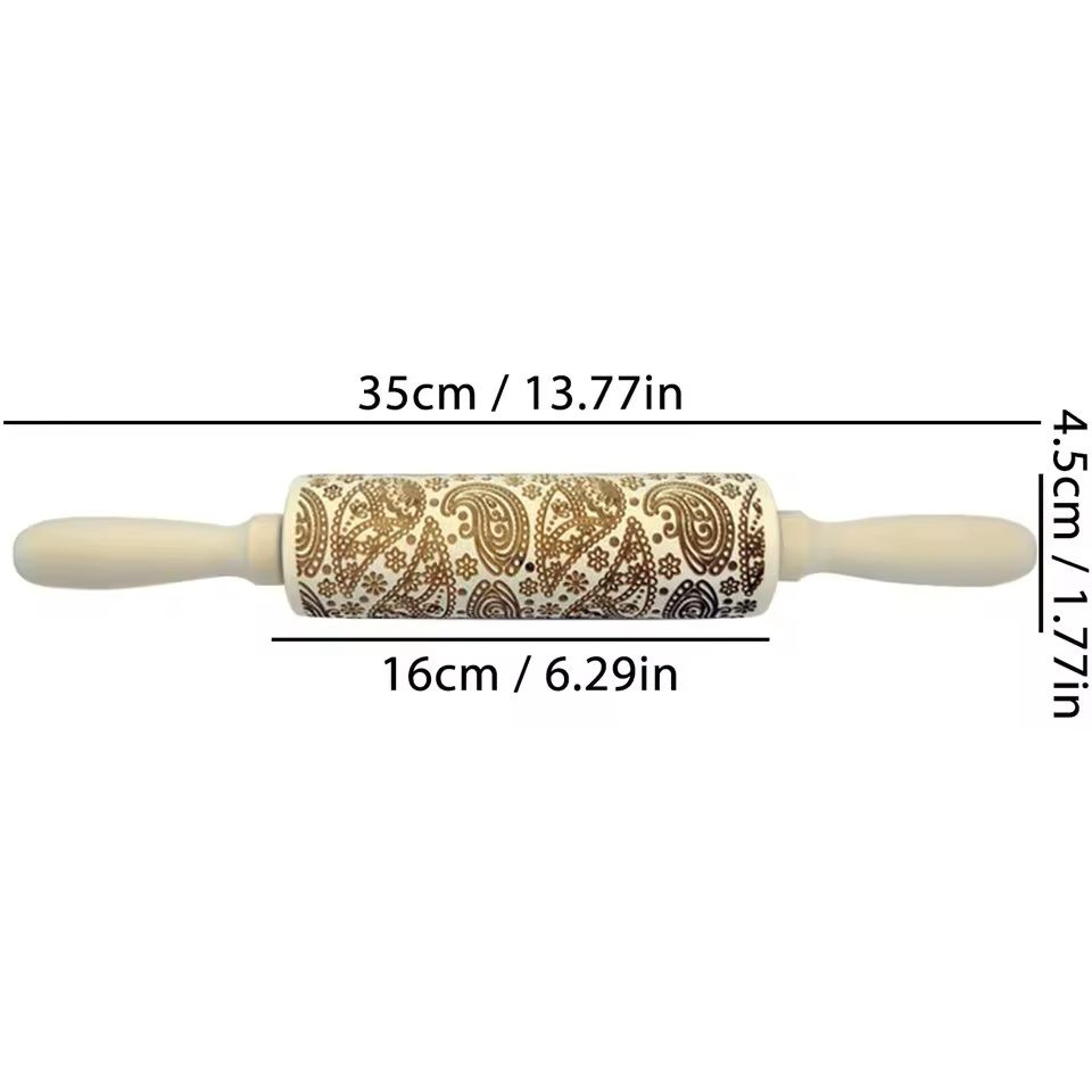 Christmas Embossed Wooden Rolling Pin  3D Engraved Holiday Cookie  Baking Roller 16