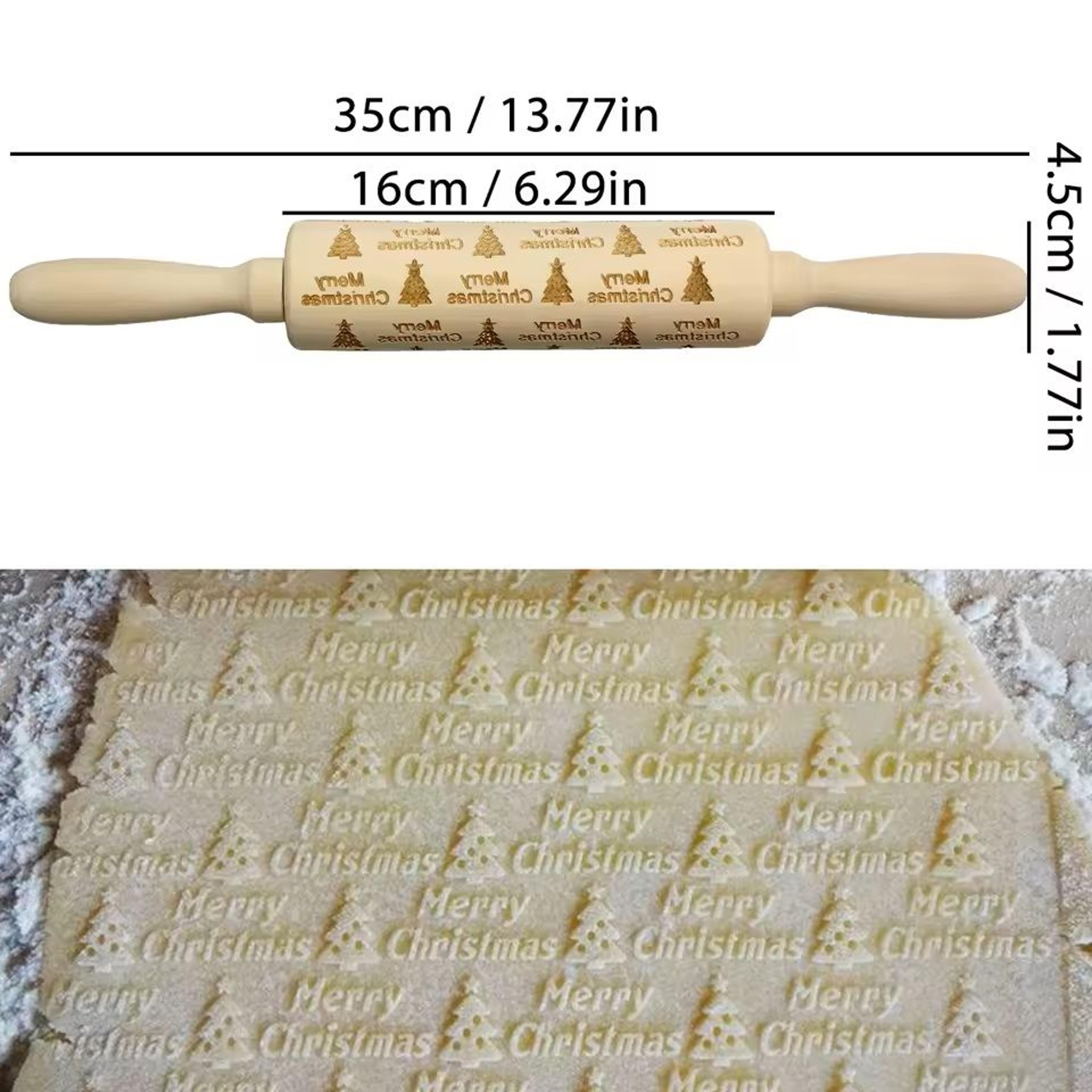 Christmas Embossed Wooden Rolling Pin  3D Engraved Holiday Cookie  Baking Roller 25