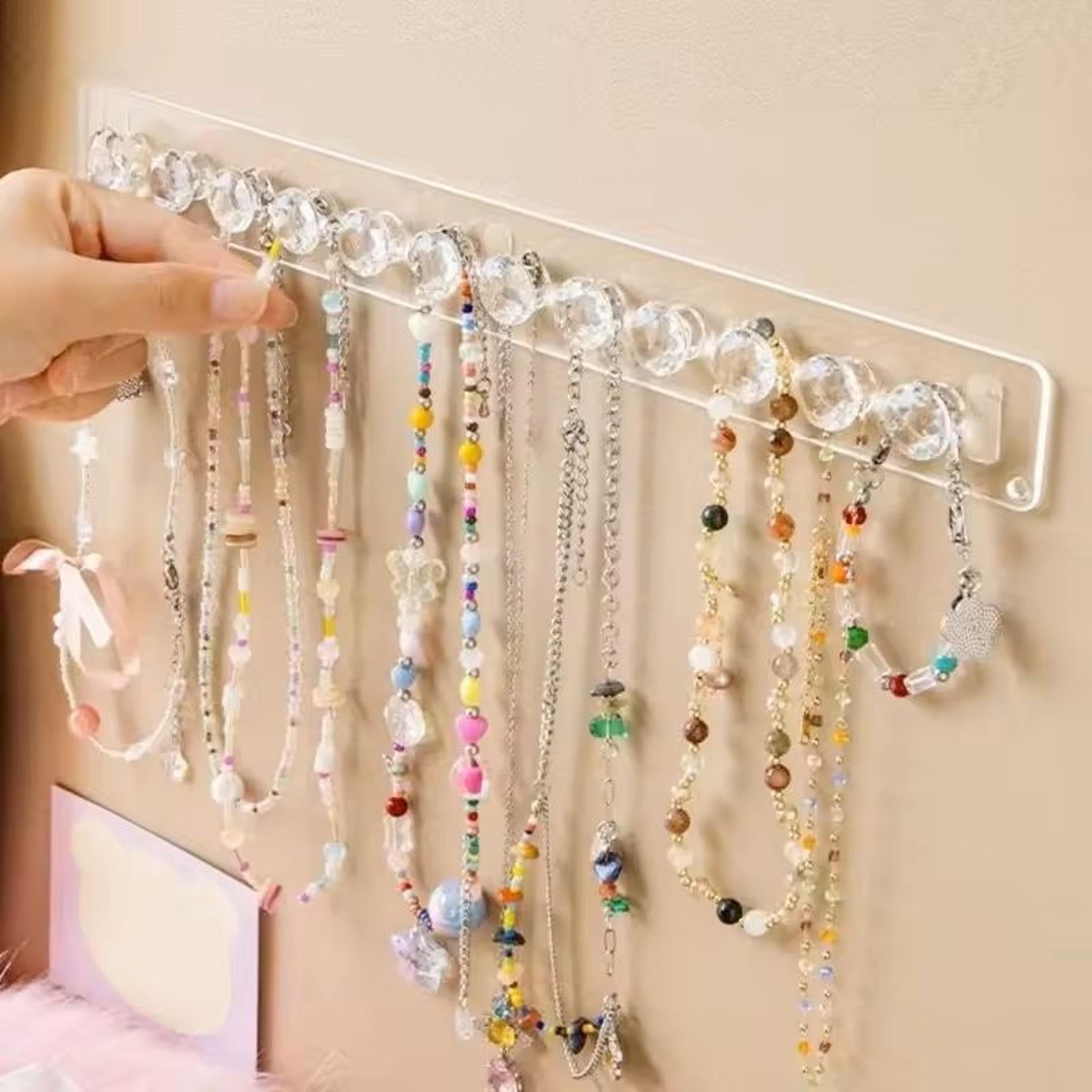 Acrylic WallMounted Necklace Hanger Jewelry Organizer For Necklaces Bracelets  Chains Clear Hanging 2