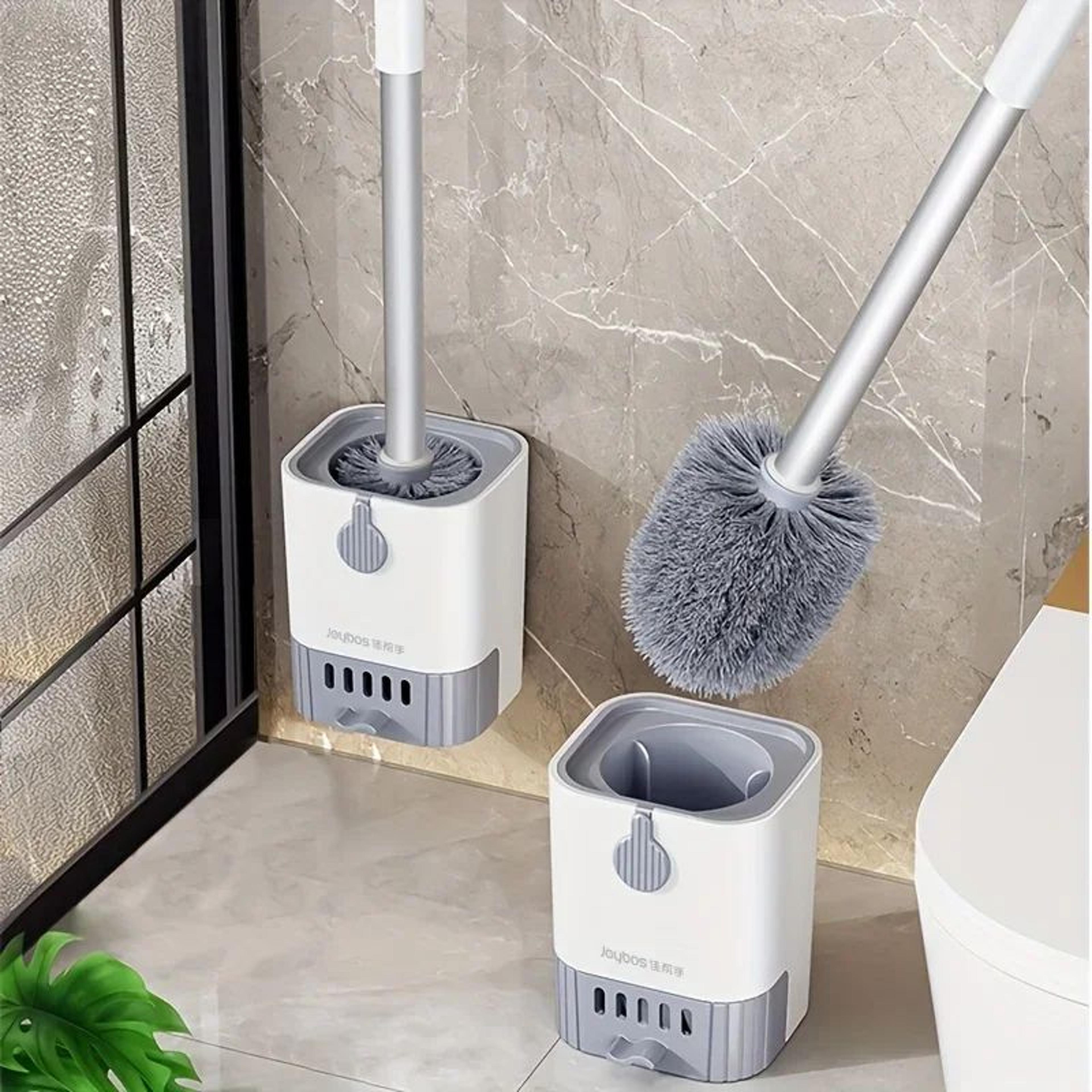 Wall Mounted Silicone Toilet Brush Set With Holder  Flexible Long Handle Bathroom Cleaning Brush 0