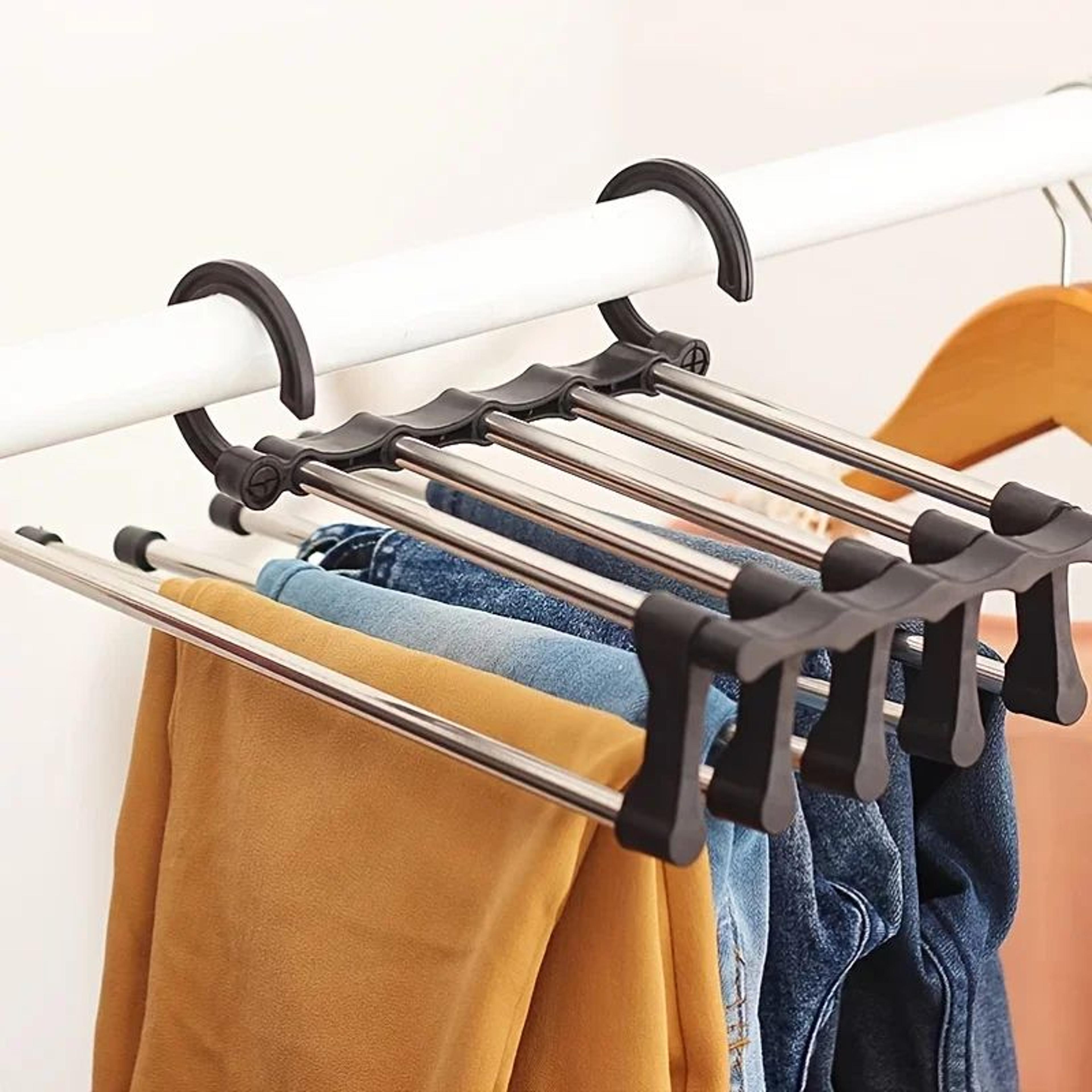 5in1 Space Saving Pants Hanger  Stainless Steel Folding Trouser  Tie Rack Closet Organizer 3