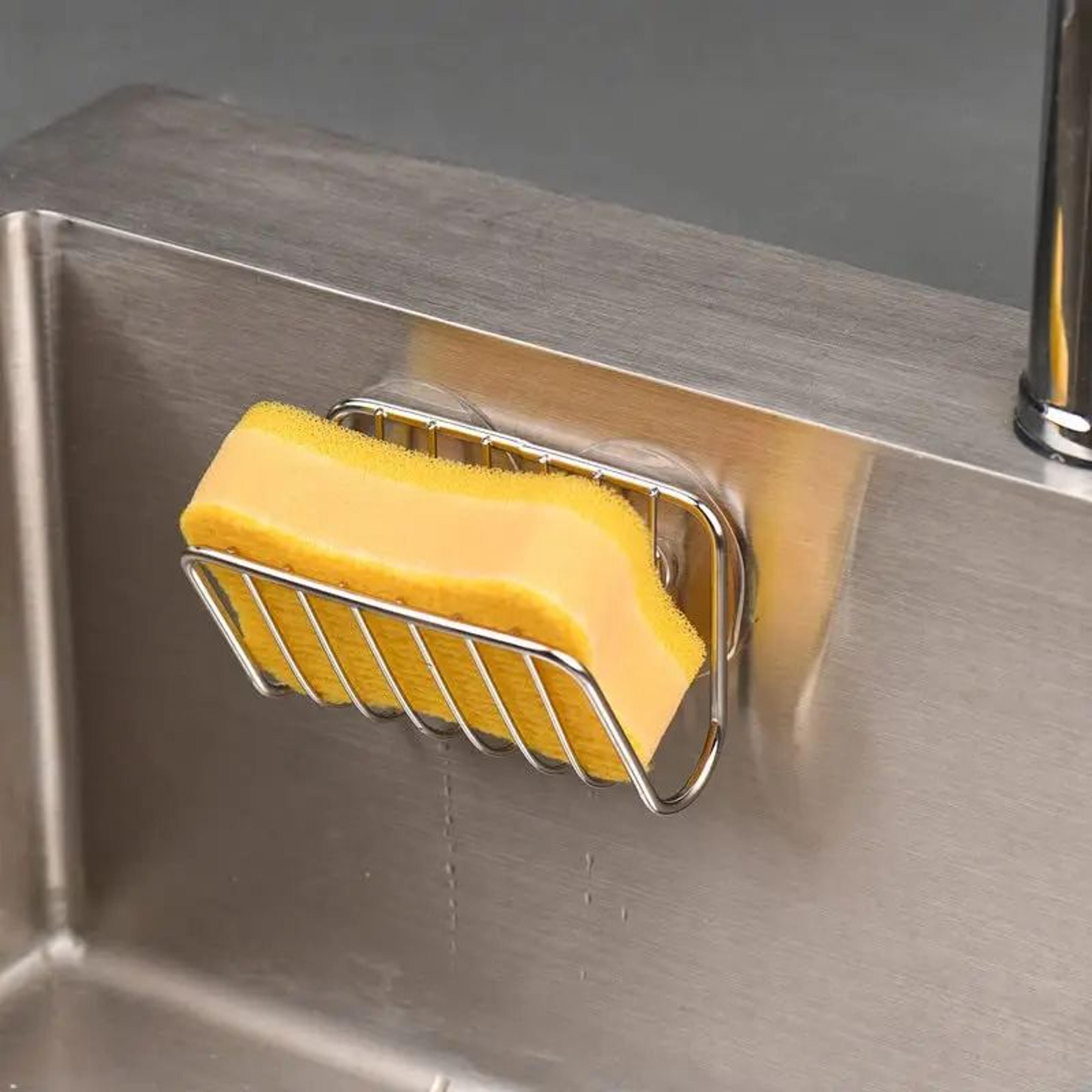 Stainless Steel Sponge Holder With Suction Cup  Kitchen Sink Caddy Organizer For Dish Sponges  Scru 1