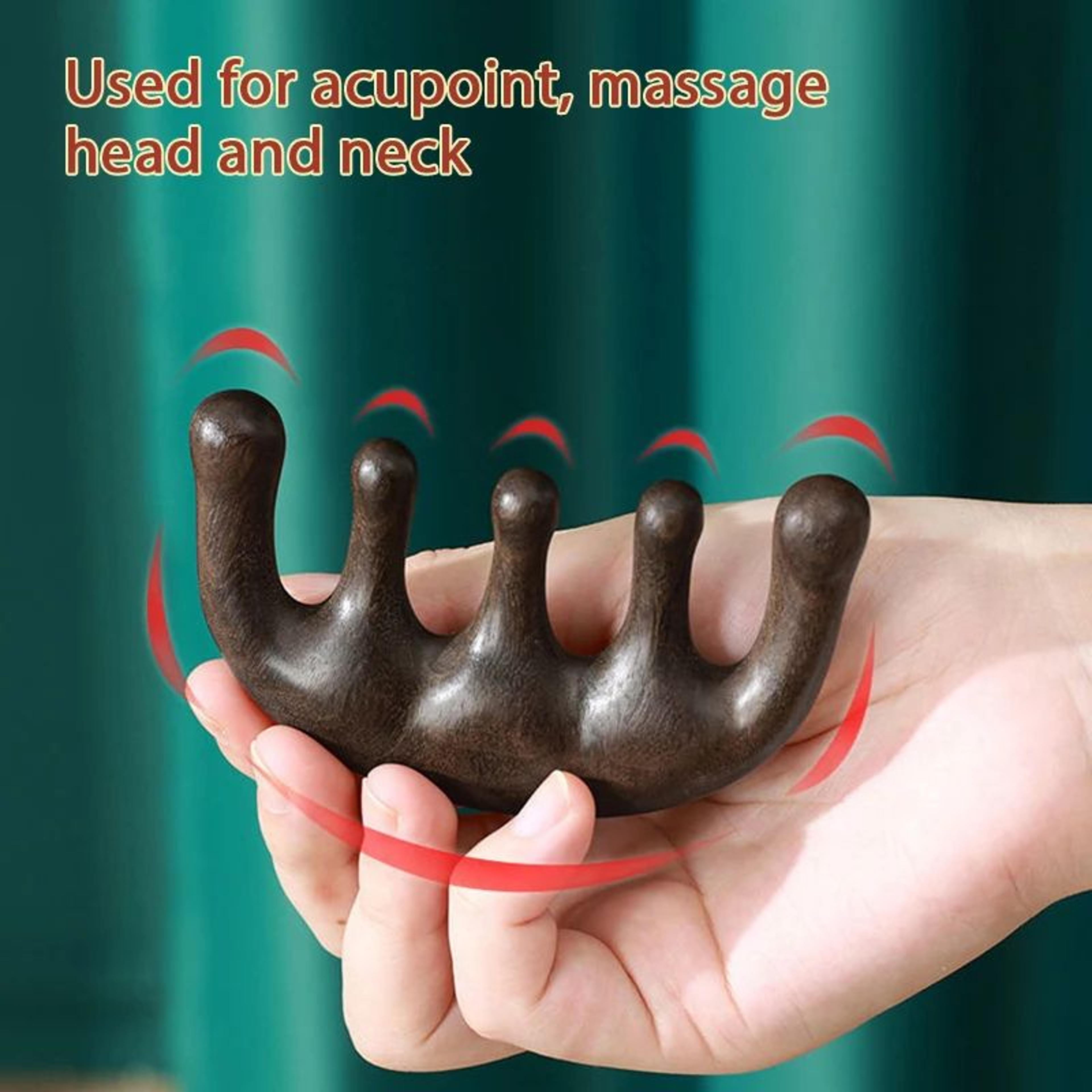 Sandalwood Meridian Massage Comb  FiveTooth Acupuncture Scalp Comb For Blood Circulation 1