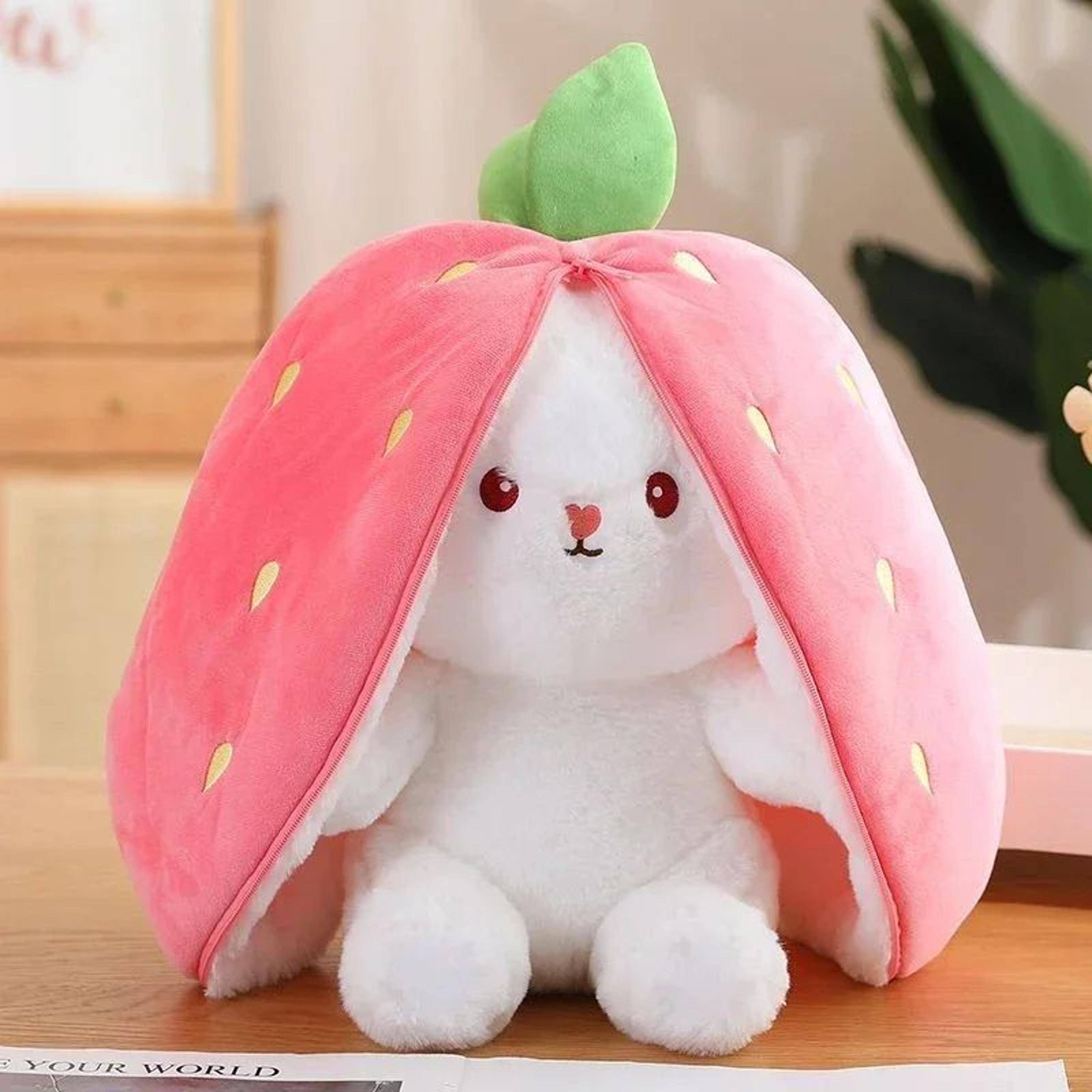Transformable Bunny Plush Toy  Cute Strawberry  Carrot Rabbit Stuffed Doll For Kids 7