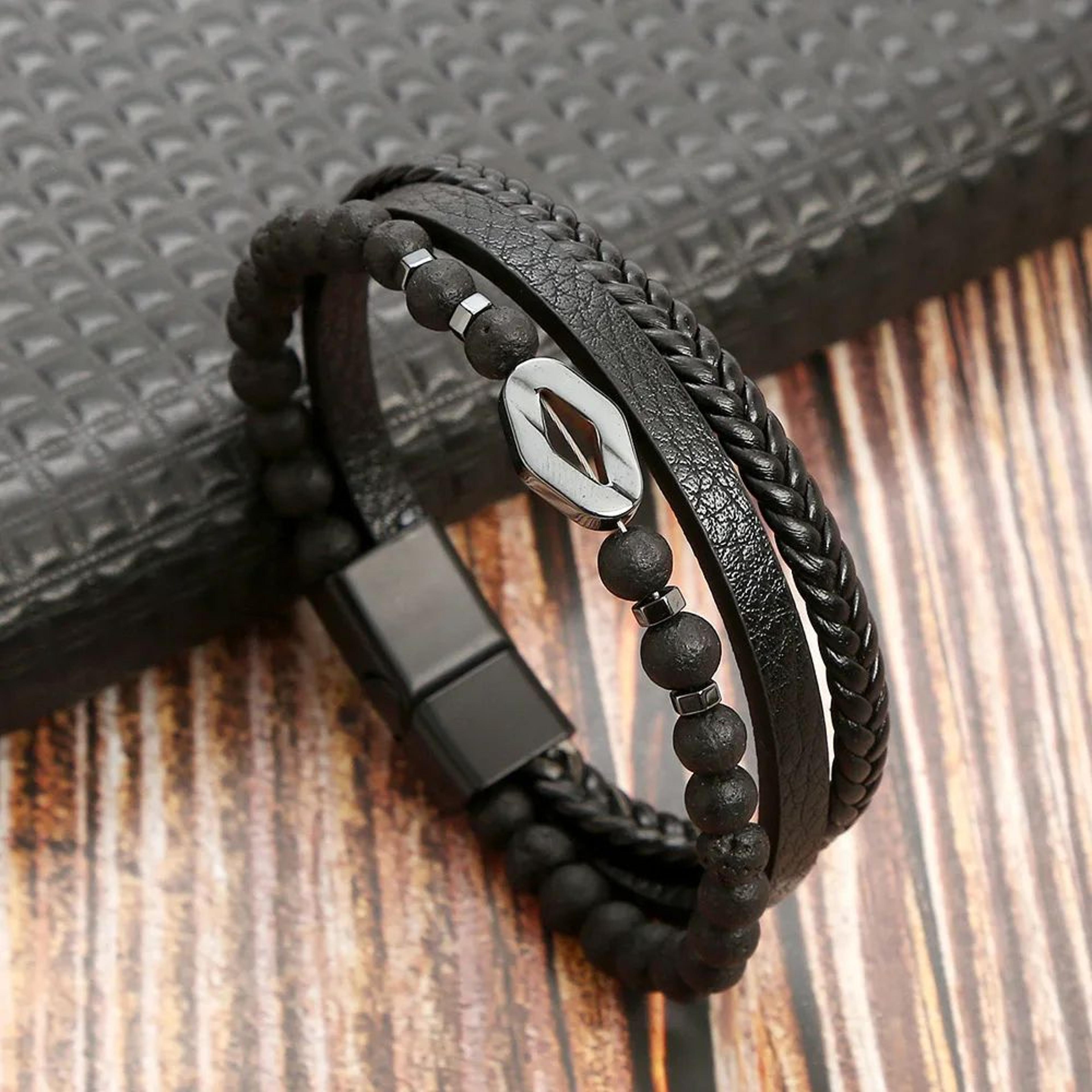 Mens Tiger Eye Beaded Leather Bracelet  MultiLayer Classic Handmade Fashion Jewelry Gift 15