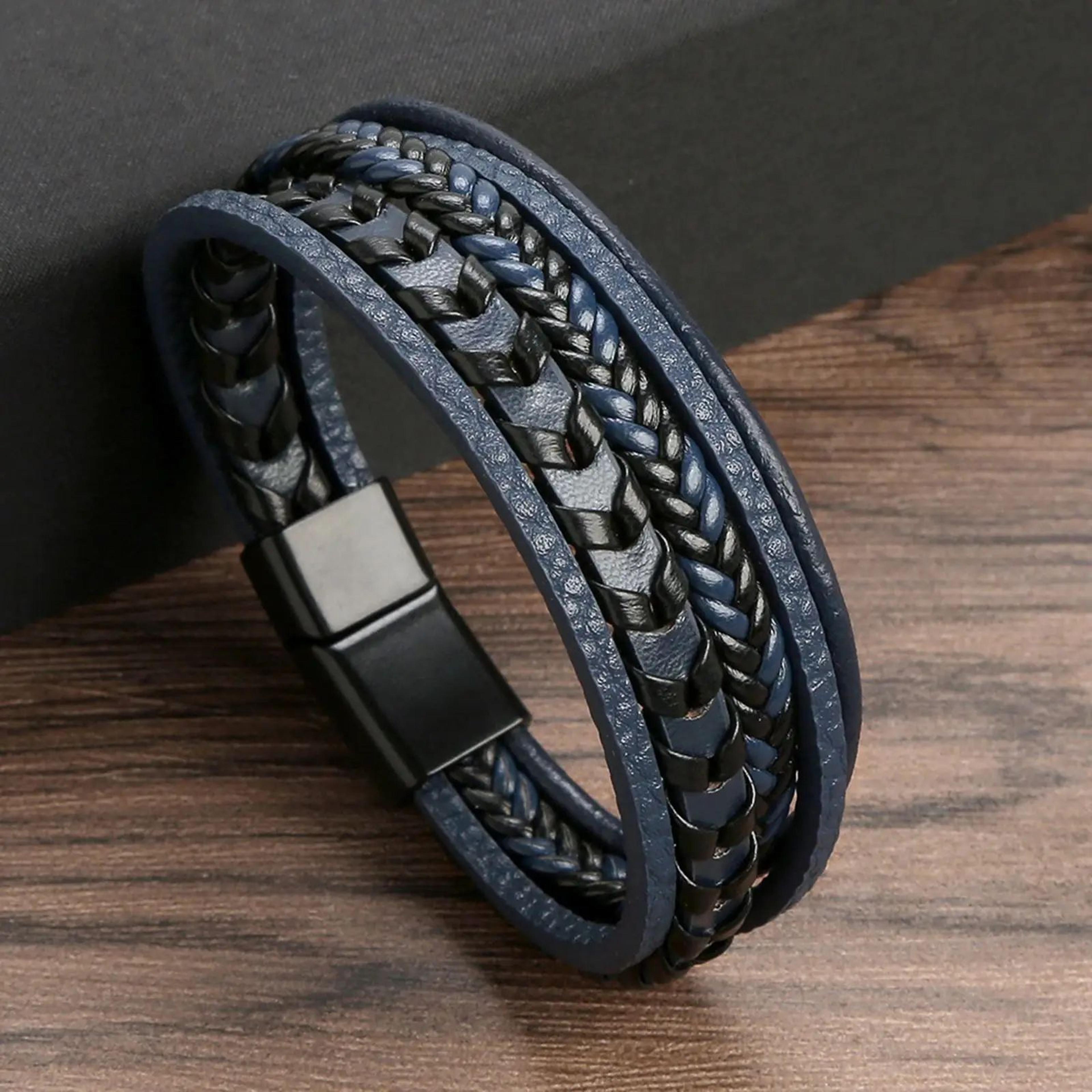Mens Tiger Eye Beaded Leather Bracelet  MultiLayer Classic Handmade Fashion Jewelry Gift 24