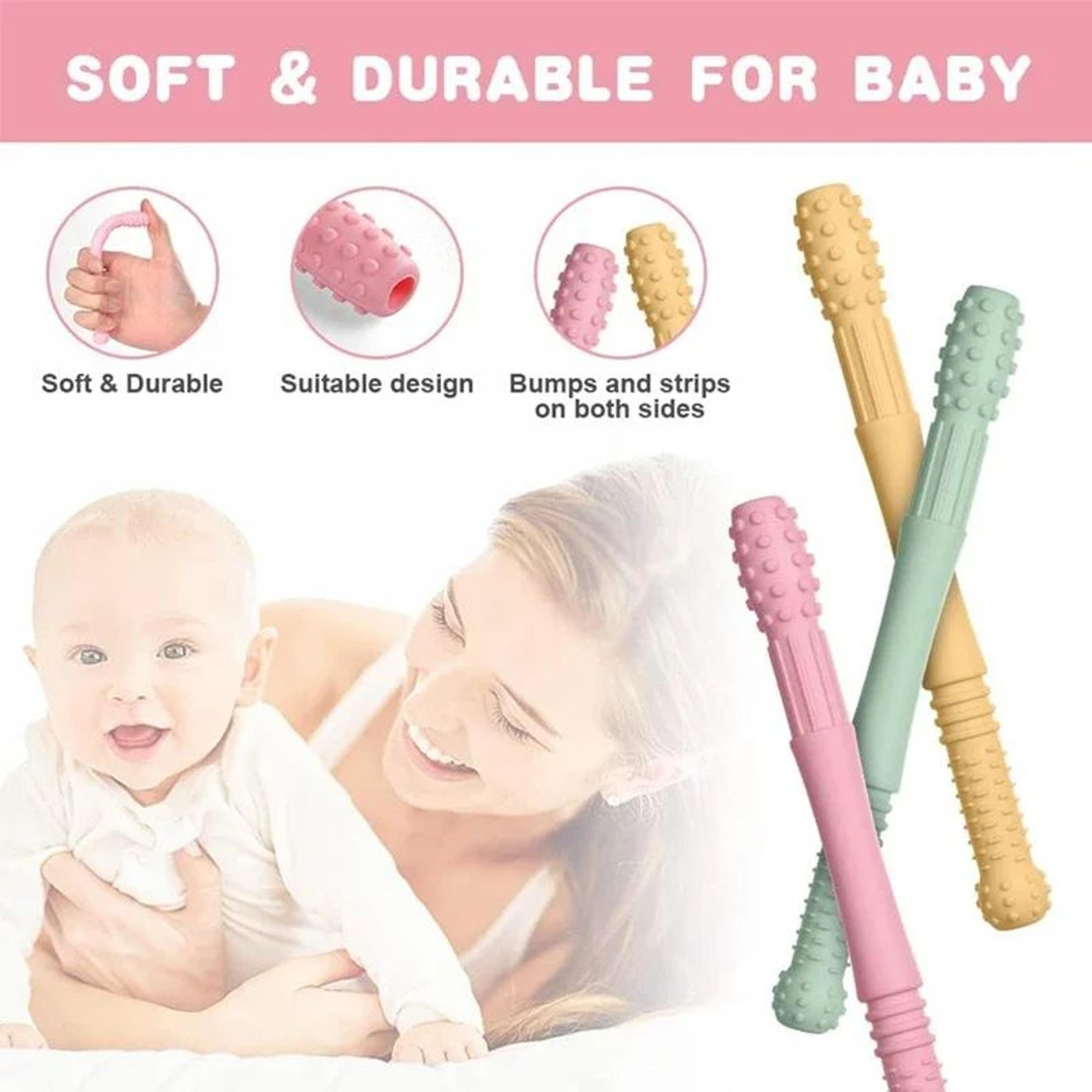 Silicone Baby Teether Straw Toy  Safe Chewable Molar Teething Toy With EasyGrip Handle 1