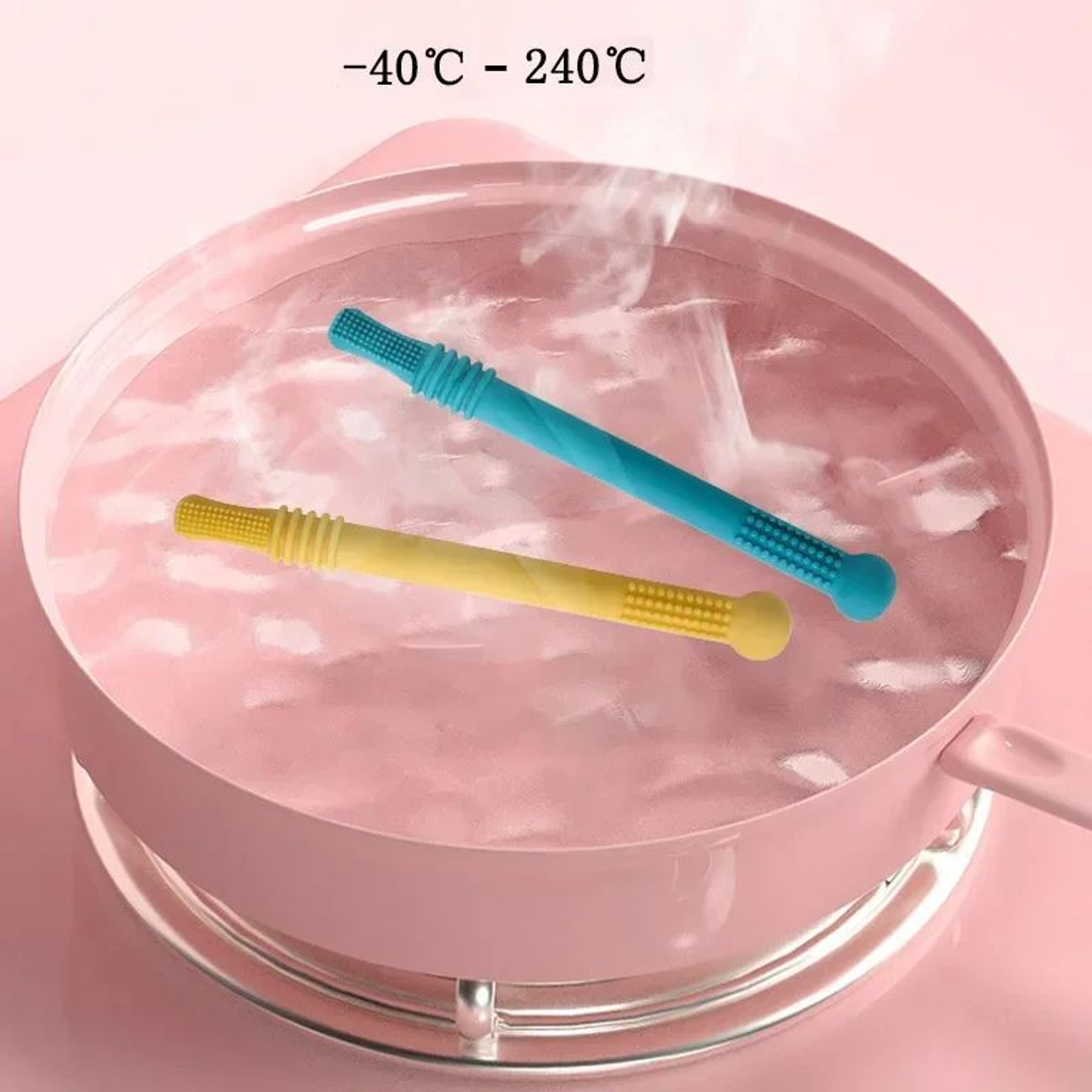 Silicone Baby Teether Straw Toy  Safe Chewable Molar Teething Toy With EasyGrip Handle 4