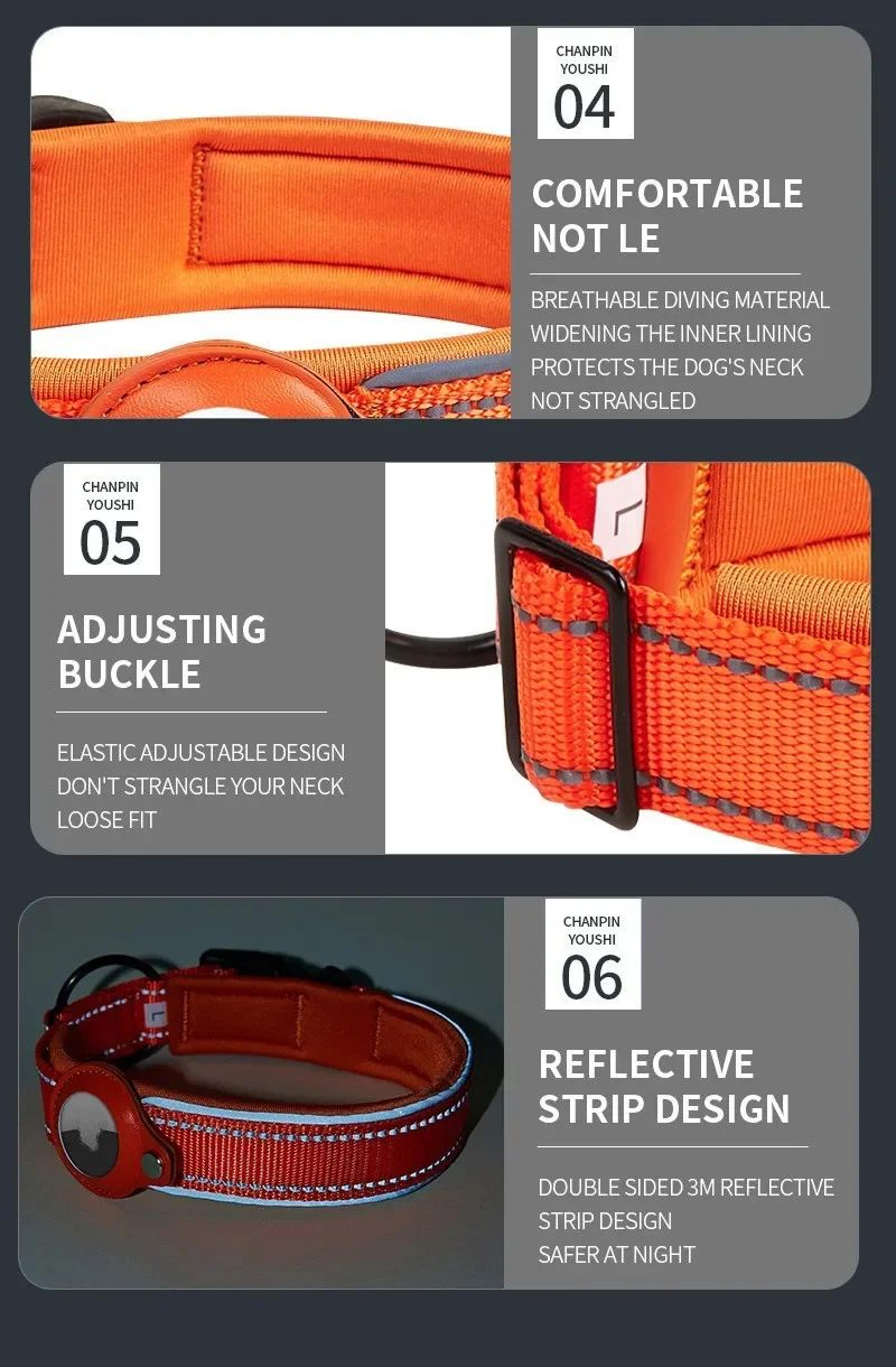 AirTag Dog Collar With Holder  Reflective Adjustable Padded Pet Collar For Small Medium  Large Dogs 10