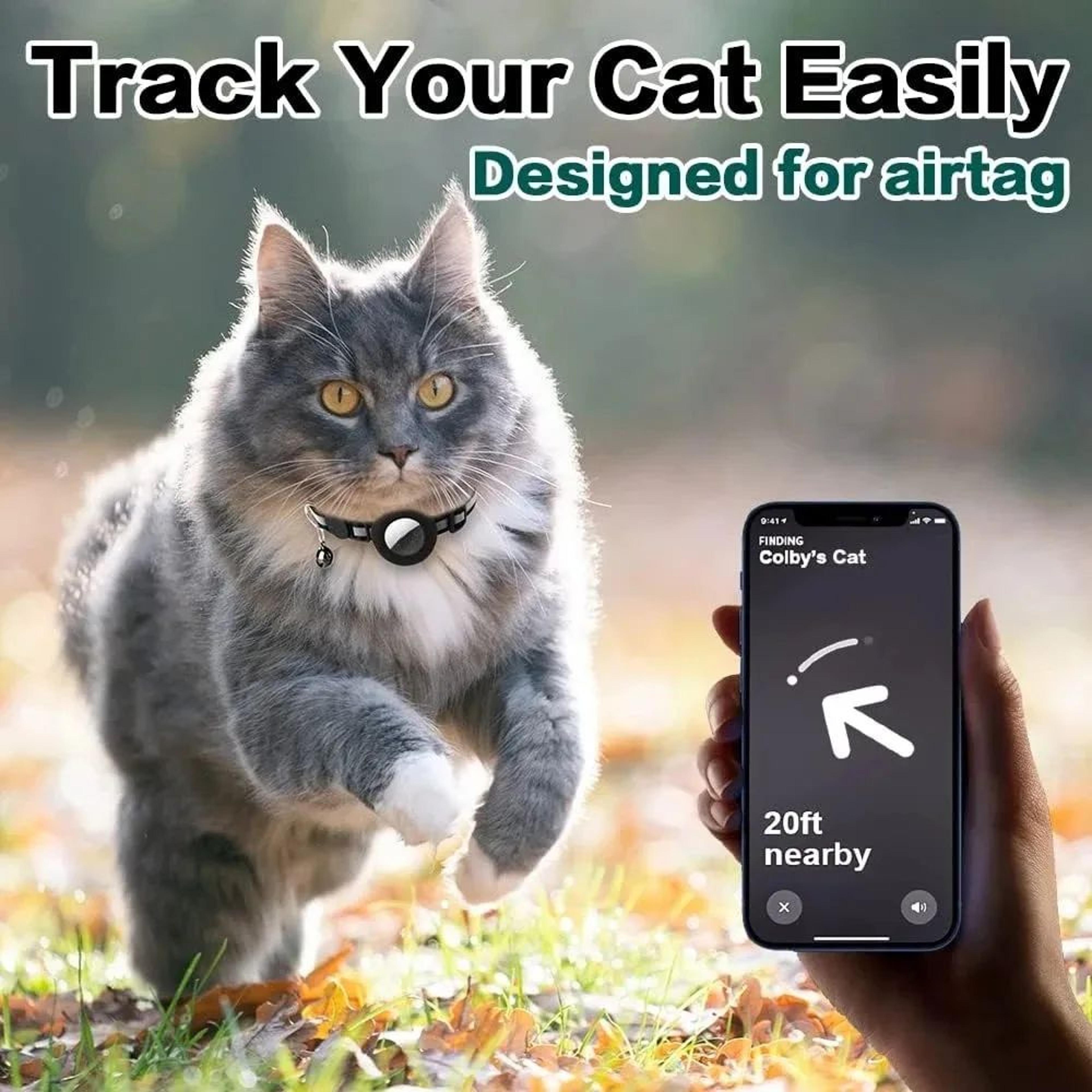 AirTag Cat Collar With Holder  Cute Reflective Breakaway Kitten Collar With Bell 2