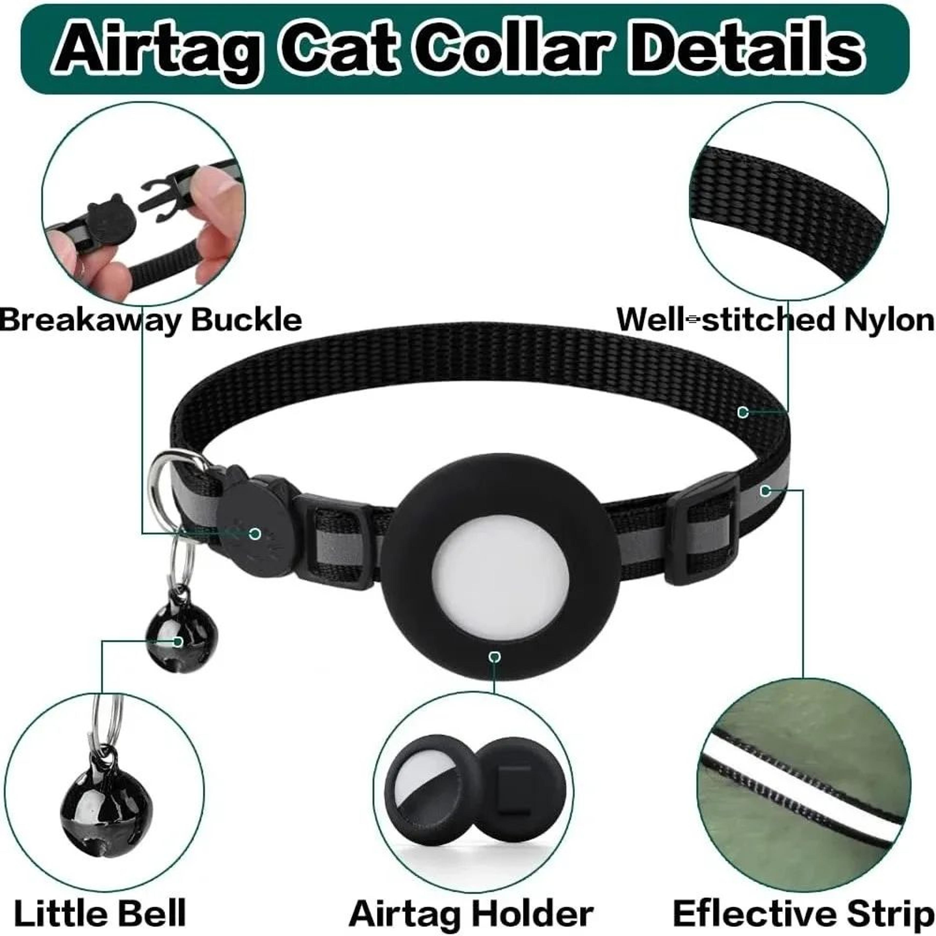 AirTag Cat Collar With Holder  Cute Reflective Breakaway Kitten Collar With Bell 5