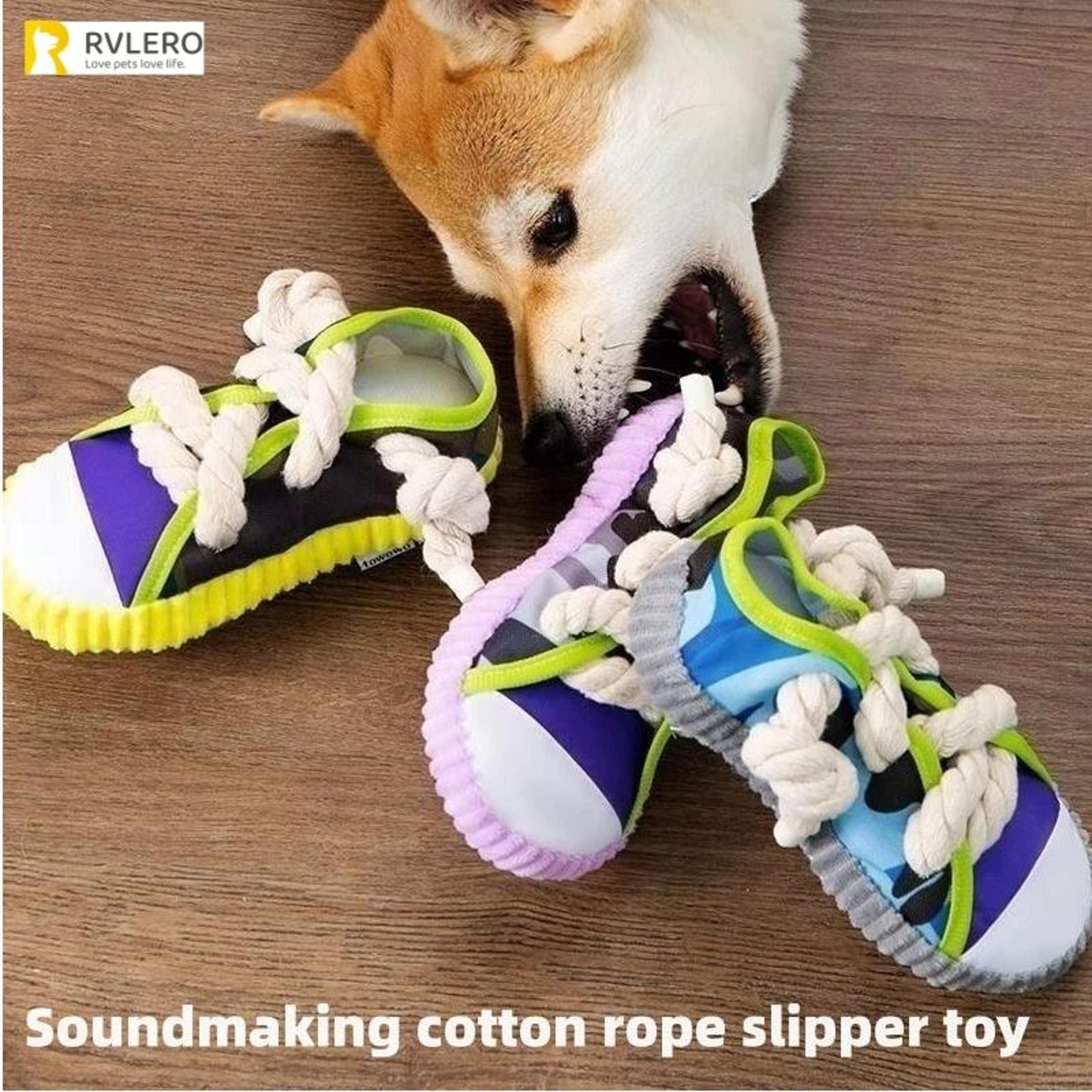 Interactive Dog Chew Slipper Toy  Cotton Rope Teeth Cleaning Squeaky Shoe With Bell  BB Airbag 0