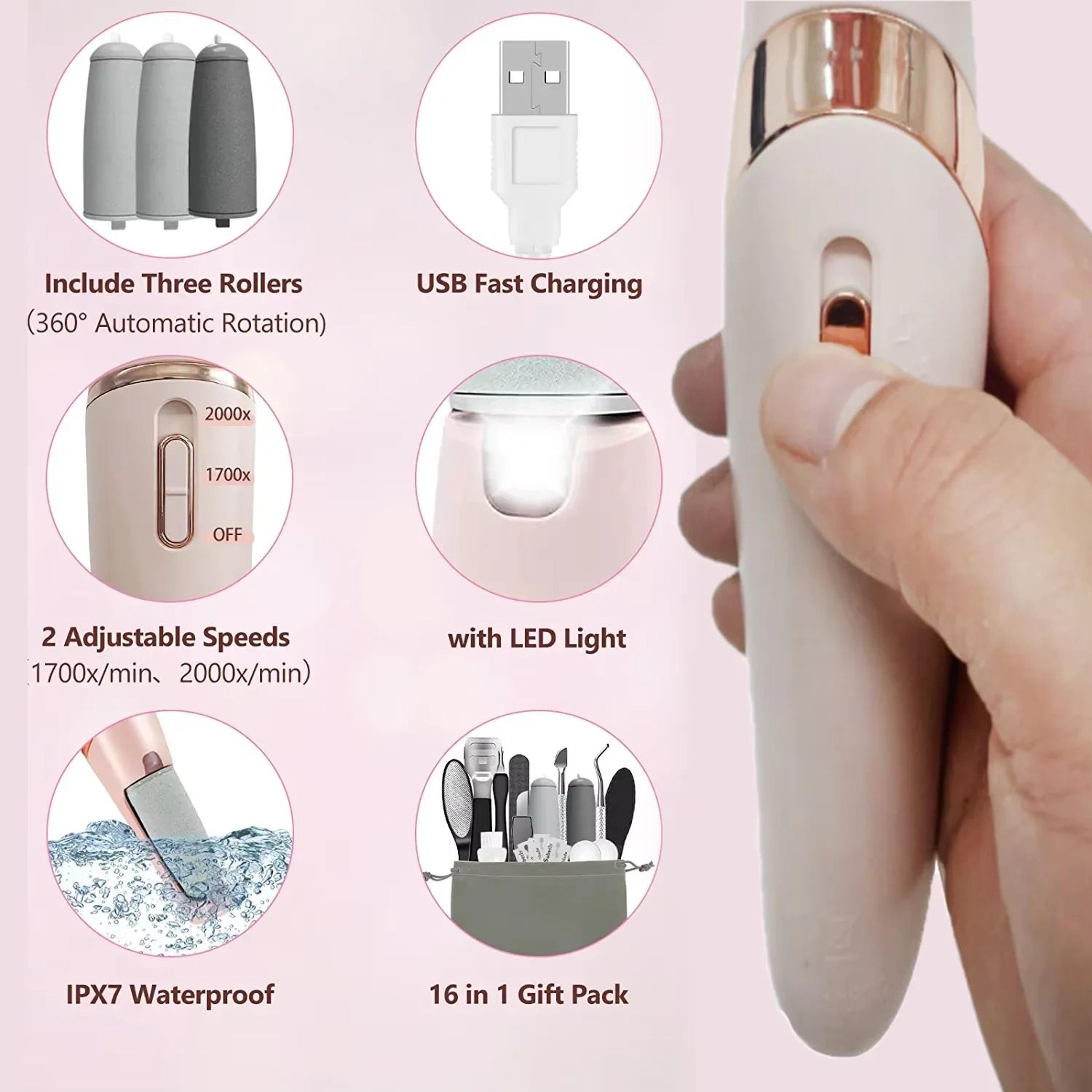 Electric Callus Remover For Feet  Rechargeable Foot File Kit W 10 Replacement Roller Heads 2