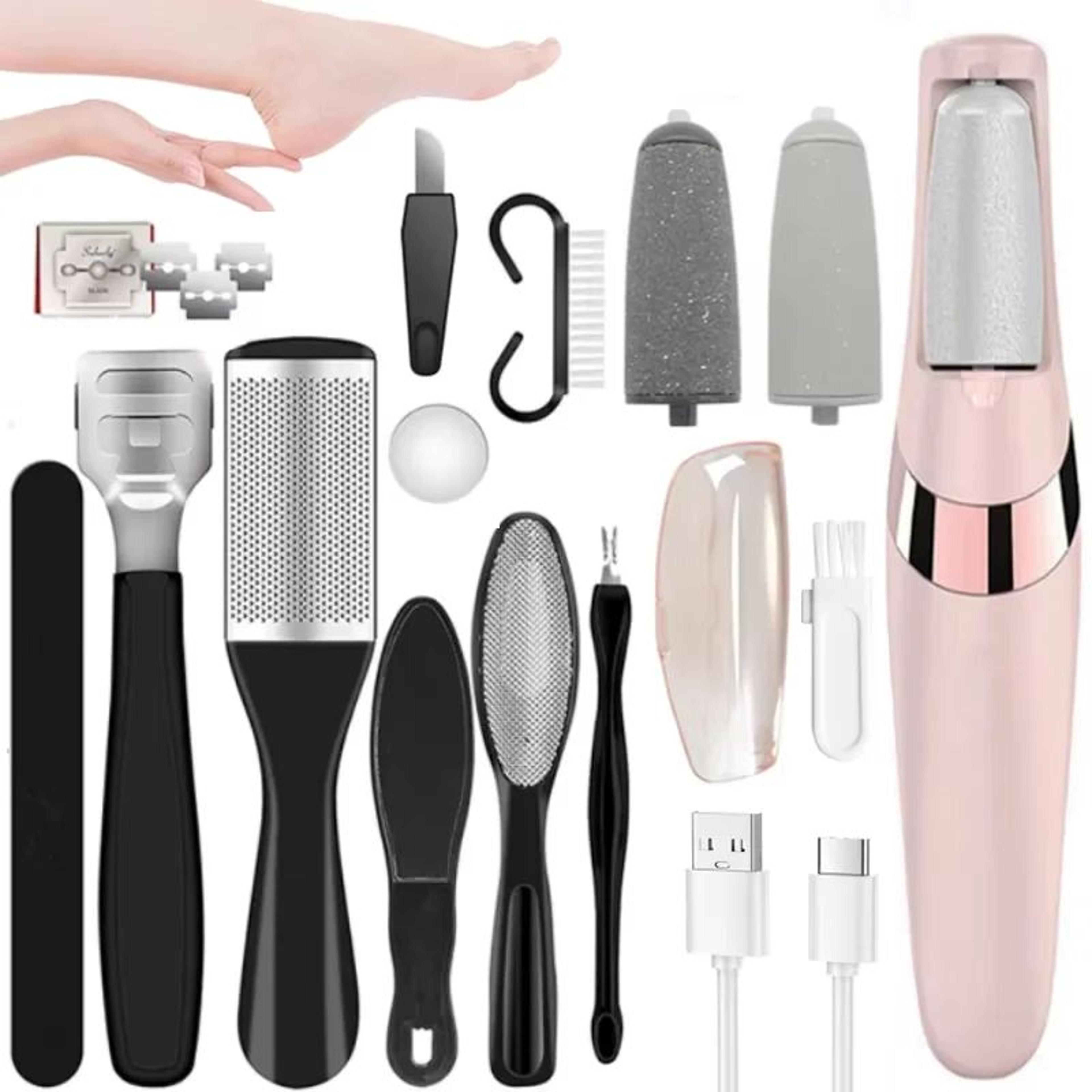 Electric Callus Remover For Feet  Rechargeable Foot File Kit W 10 Replacement Roller Heads 6
