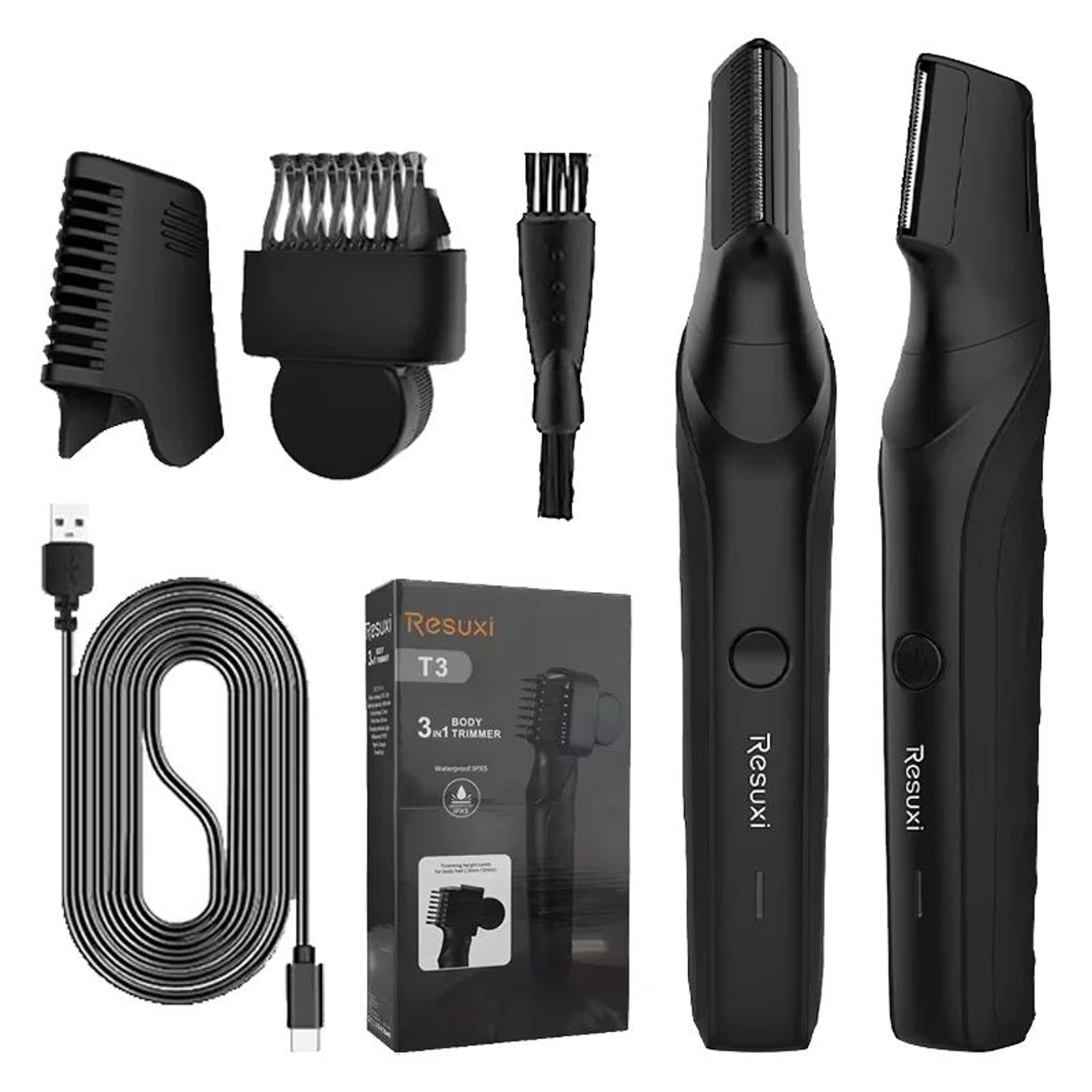 resuxi t3 3-in-1 mens body groomer – waterproof electric shaver for full body & pubic hair, portable trimmer razor