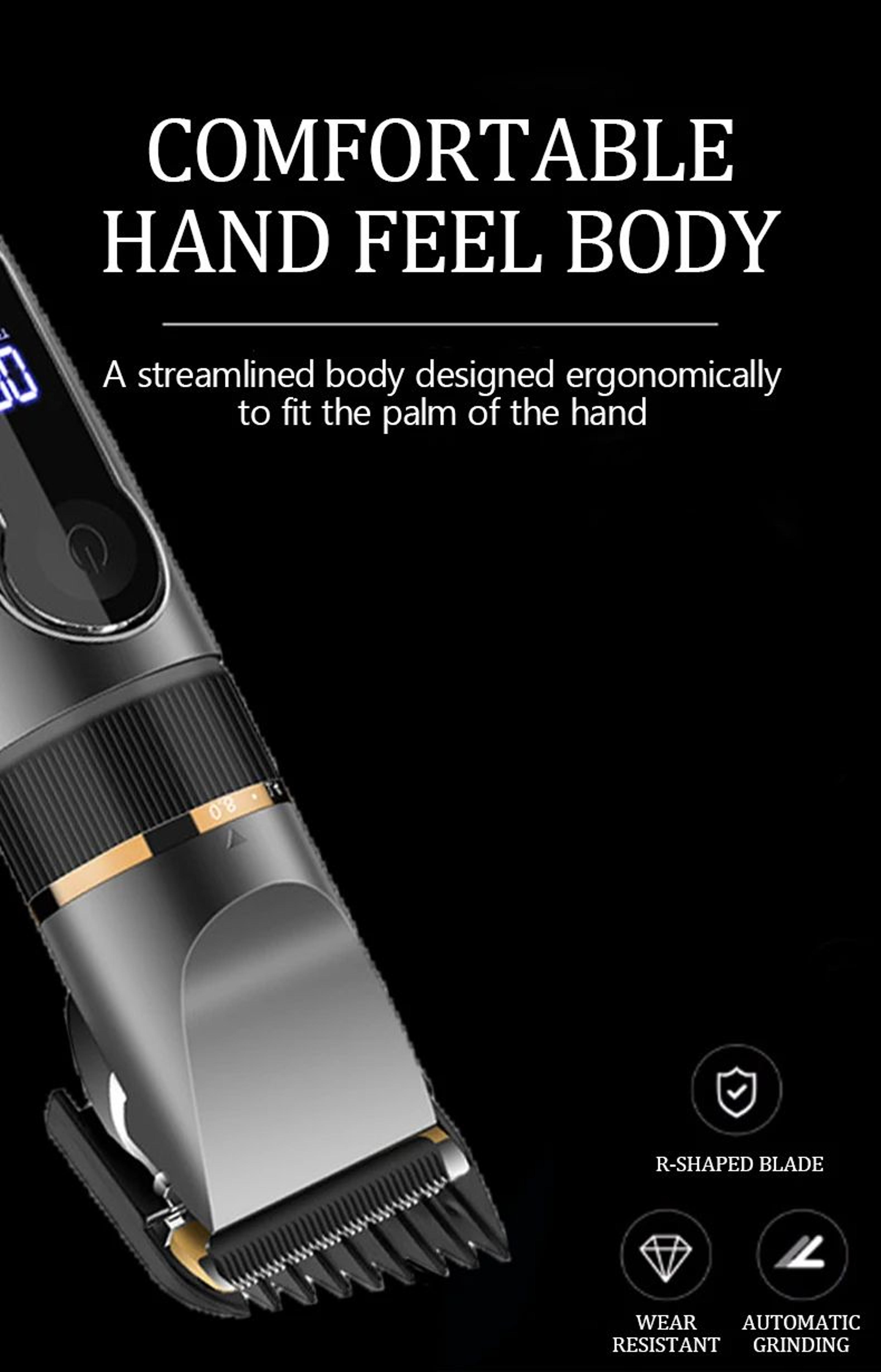 Waterproof Professional Hair Clipper  Rechargeable Electric Trimmer With LED Display Barber Hair Cu 11