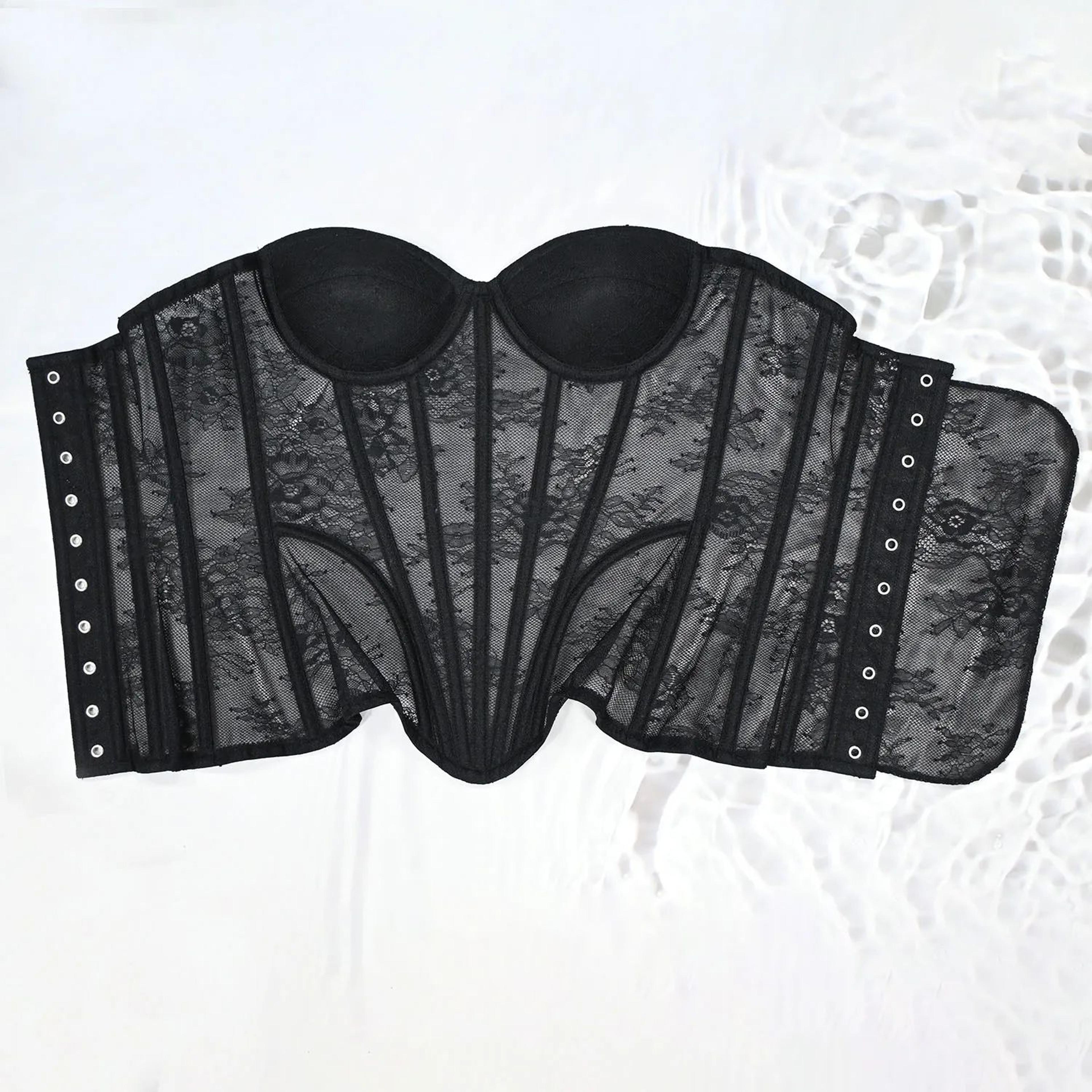 Floral Lace Overbust Corset Bustier  Strapless Steel Boned LaceUp Bodice  PushUp Corset Crop Top Fo 4