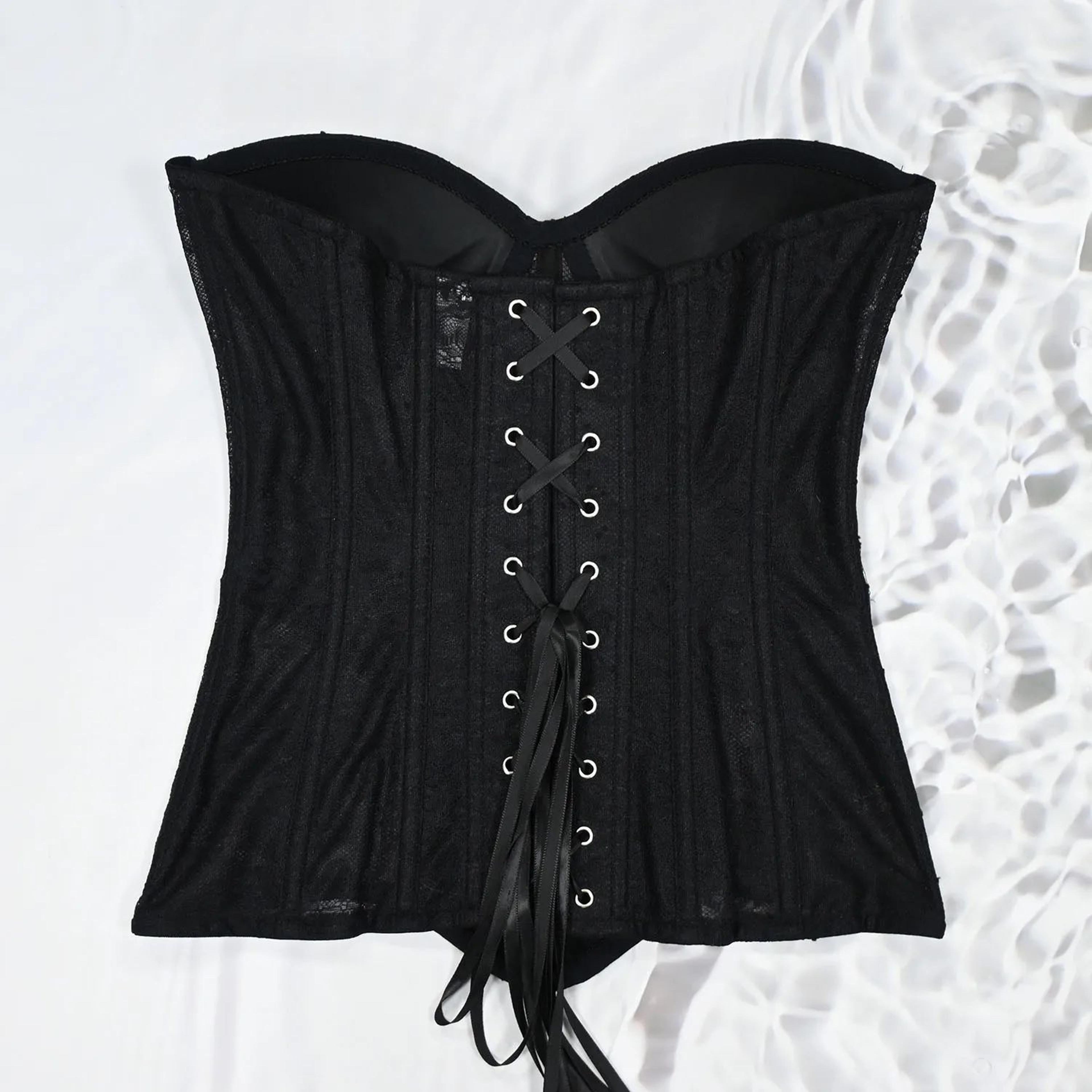 Floral Lace Overbust Corset Bustier  Strapless Steel Boned LaceUp Bodice  PushUp Corset Crop Top Fo 11
