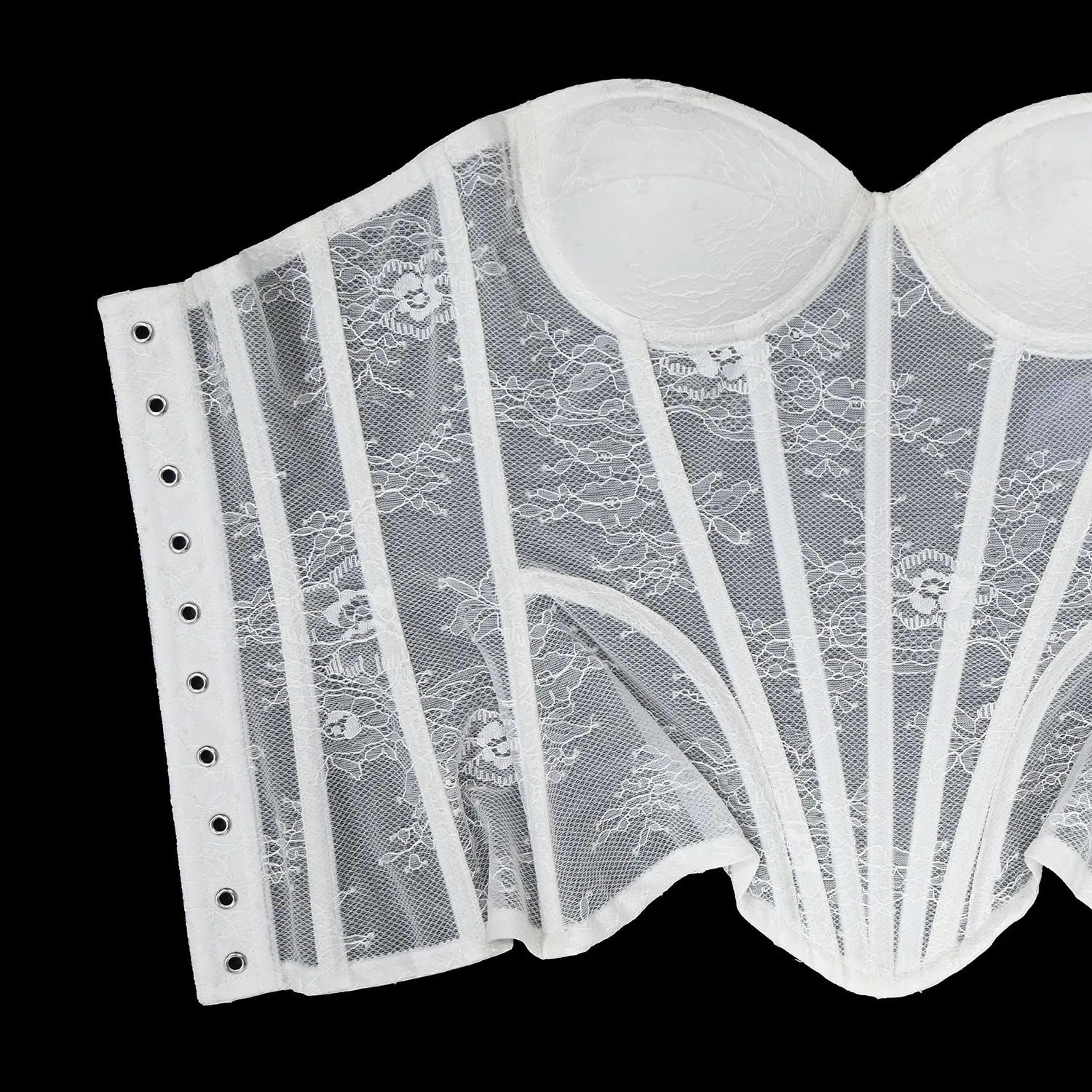 Floral Lace Overbust Corset Bustier  Strapless Steel Boned LaceUp Bodice  PushUp Corset Crop Top Fo 18