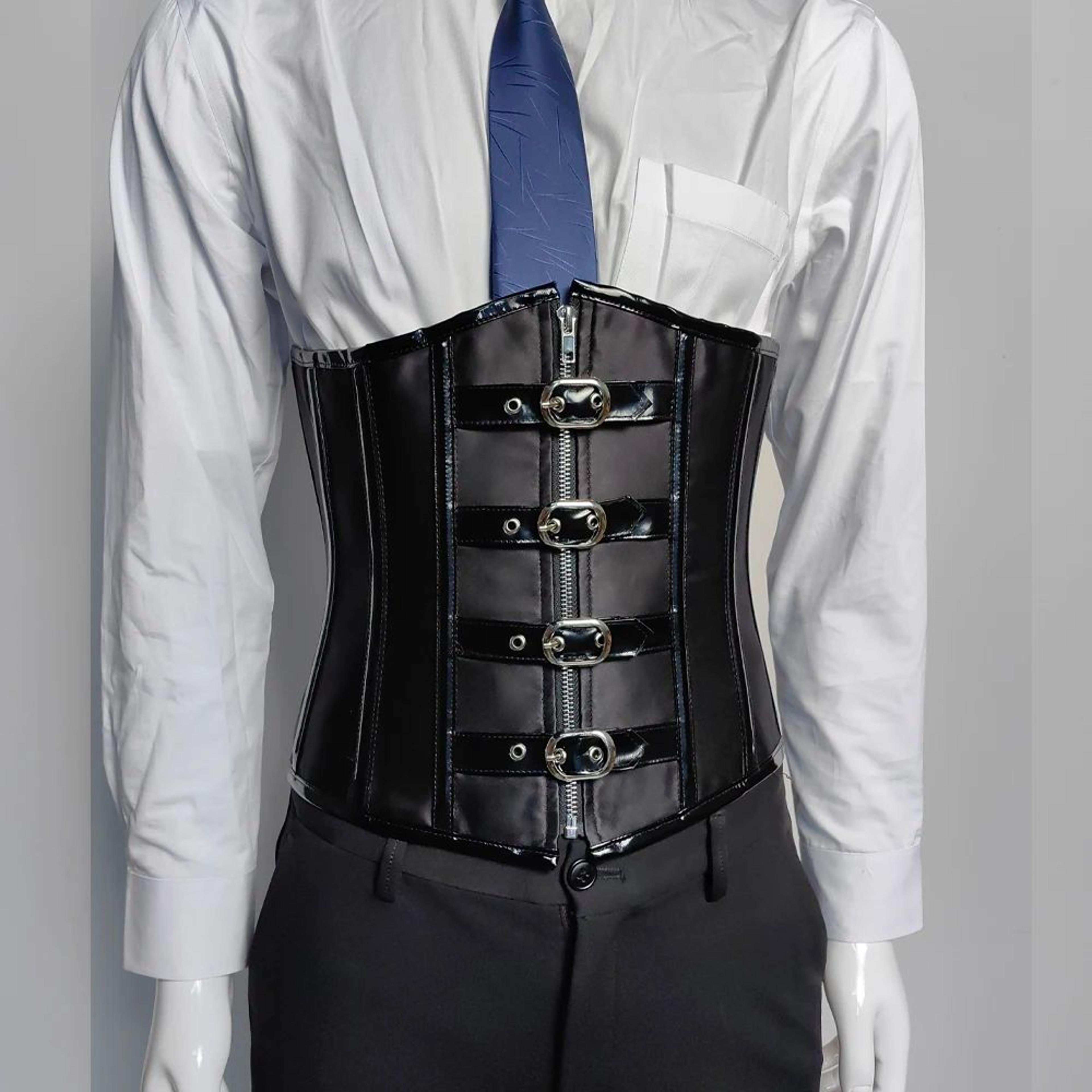 Mens Waist Trainer Corset With Zipper  Steel Boned LaceUp Body Shaper  Tummy Control Compression Wa 3
