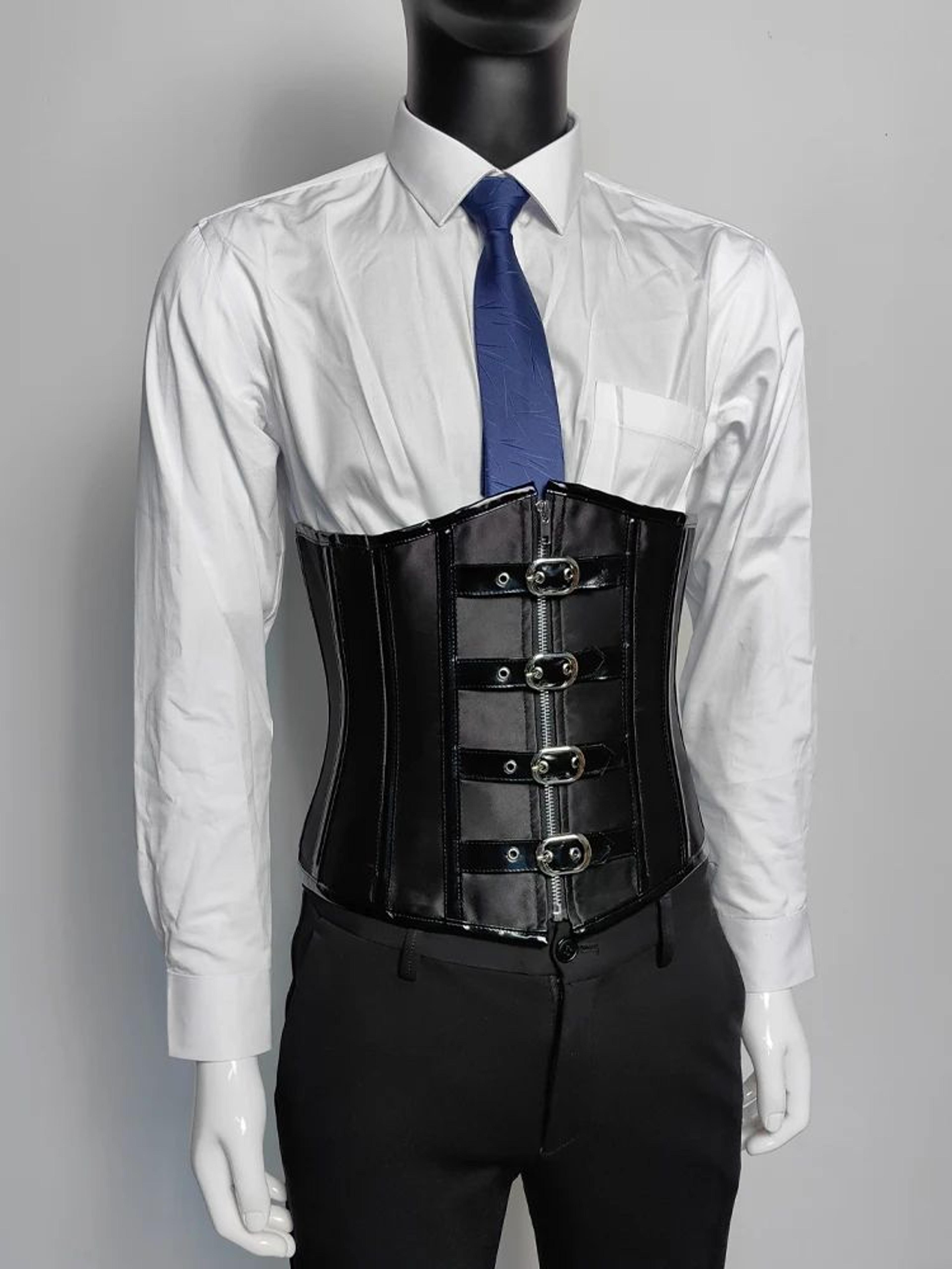 Mens Waist Trainer Corset With Zipper  Steel Boned LaceUp Body Shaper  Tummy Control Compression Wa 6