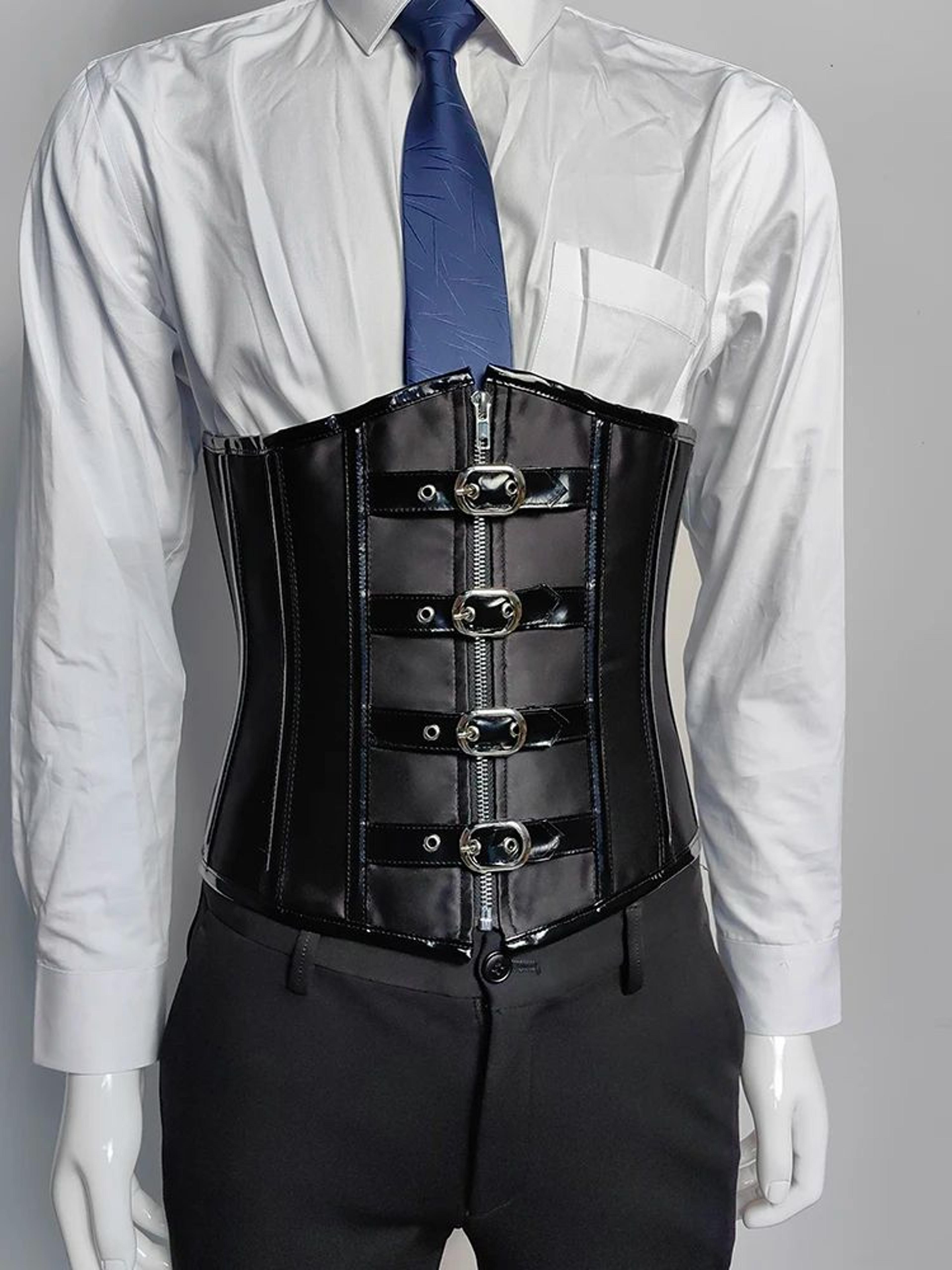 Mens Waist Trainer Corset With Zipper  Steel Boned LaceUp Body Shaper  Tummy Control Compression Wa 9