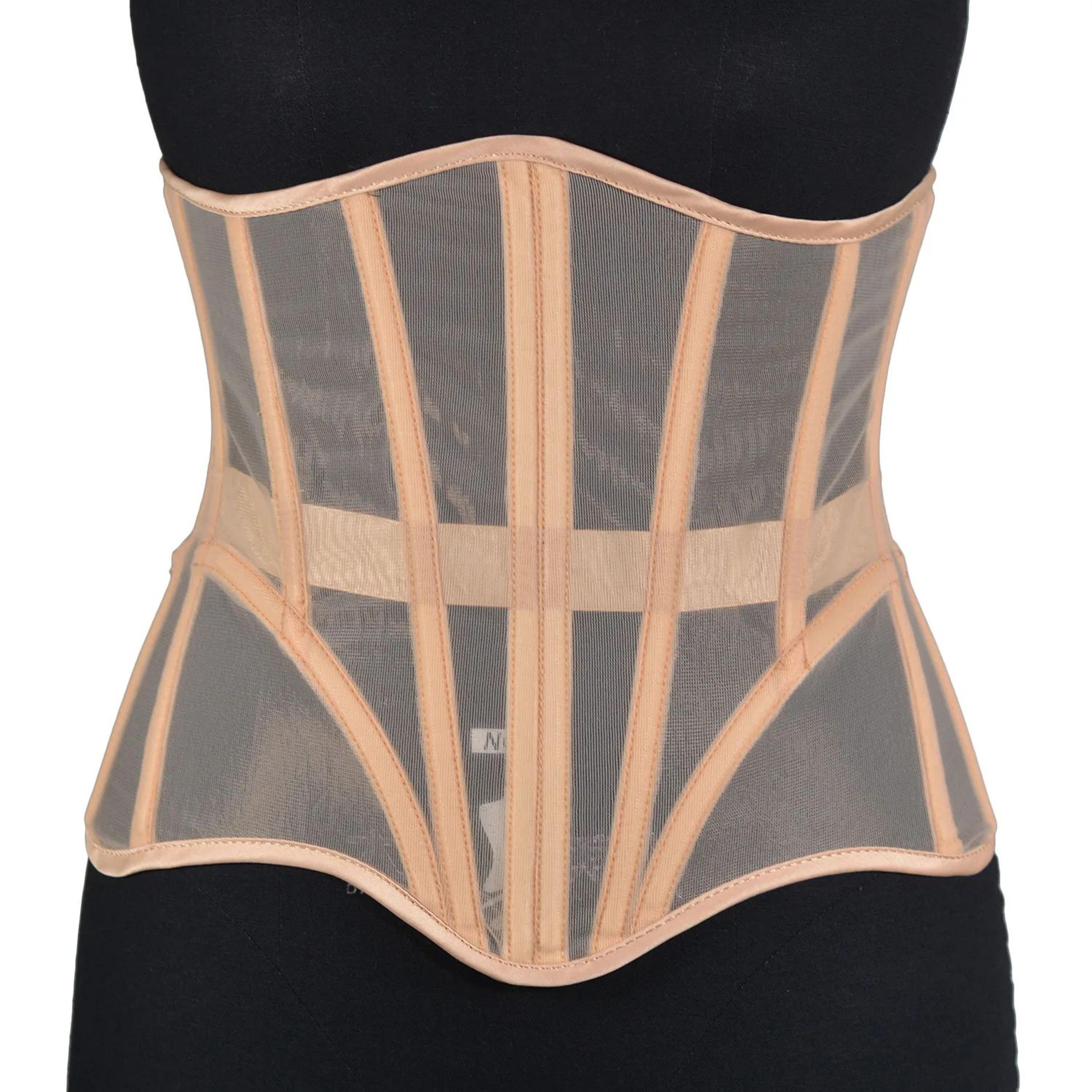 Womens Underbust Mesh Corset Crop  Boned LaceUp Waist Slimming Bodice Breathable Tummy Control Wais