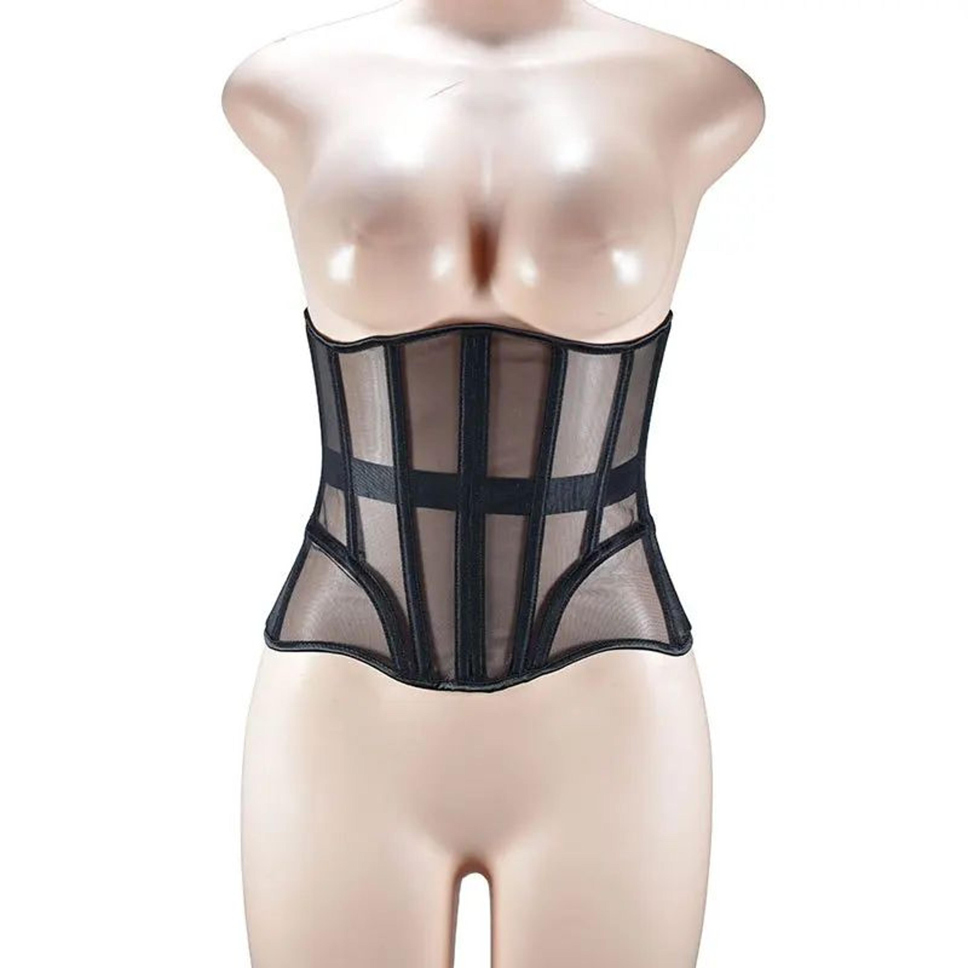 Womens Underbust Mesh Corset Crop  Boned LaceUp Waist Slimming Bodice Breathable Tummy Control Wais