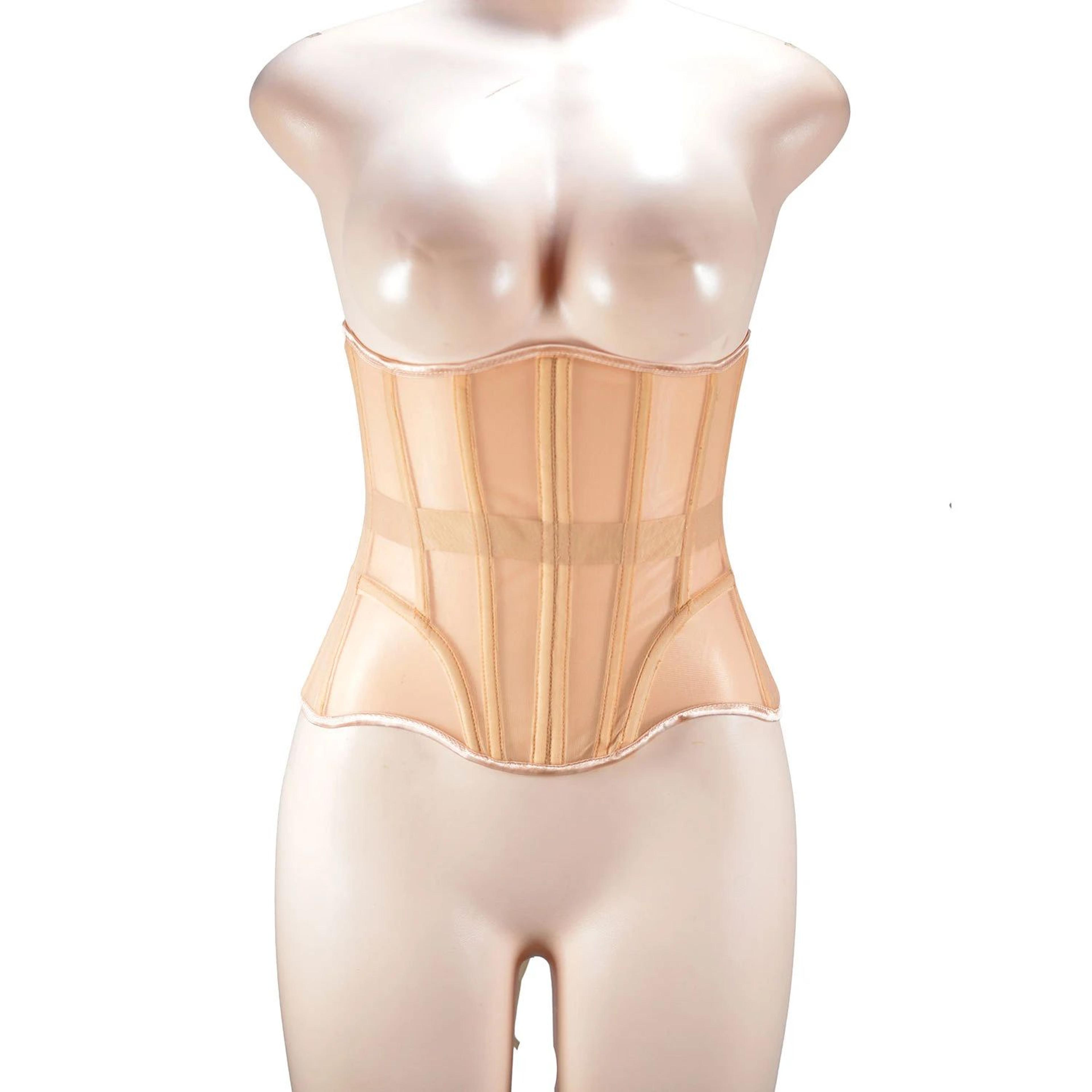 Womens Underbust Mesh Corset Crop  Boned LaceUp Waist Slimming Bodice Breathable Tummy Control Wais
