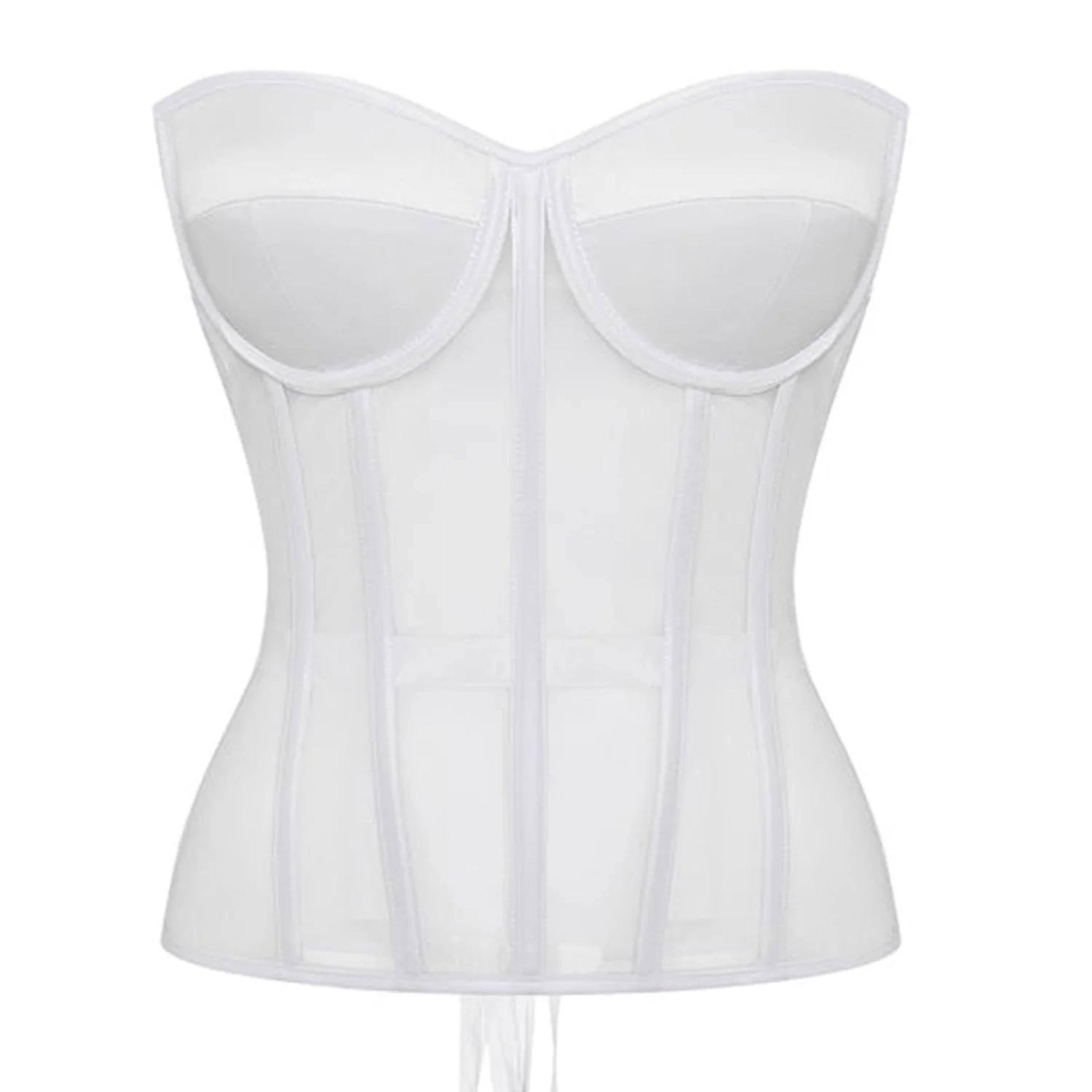 Luxury Strapless Corset Bustier For Women  Transparent Mesh Steel Boned Bodice LaceUp Top With Supp 12