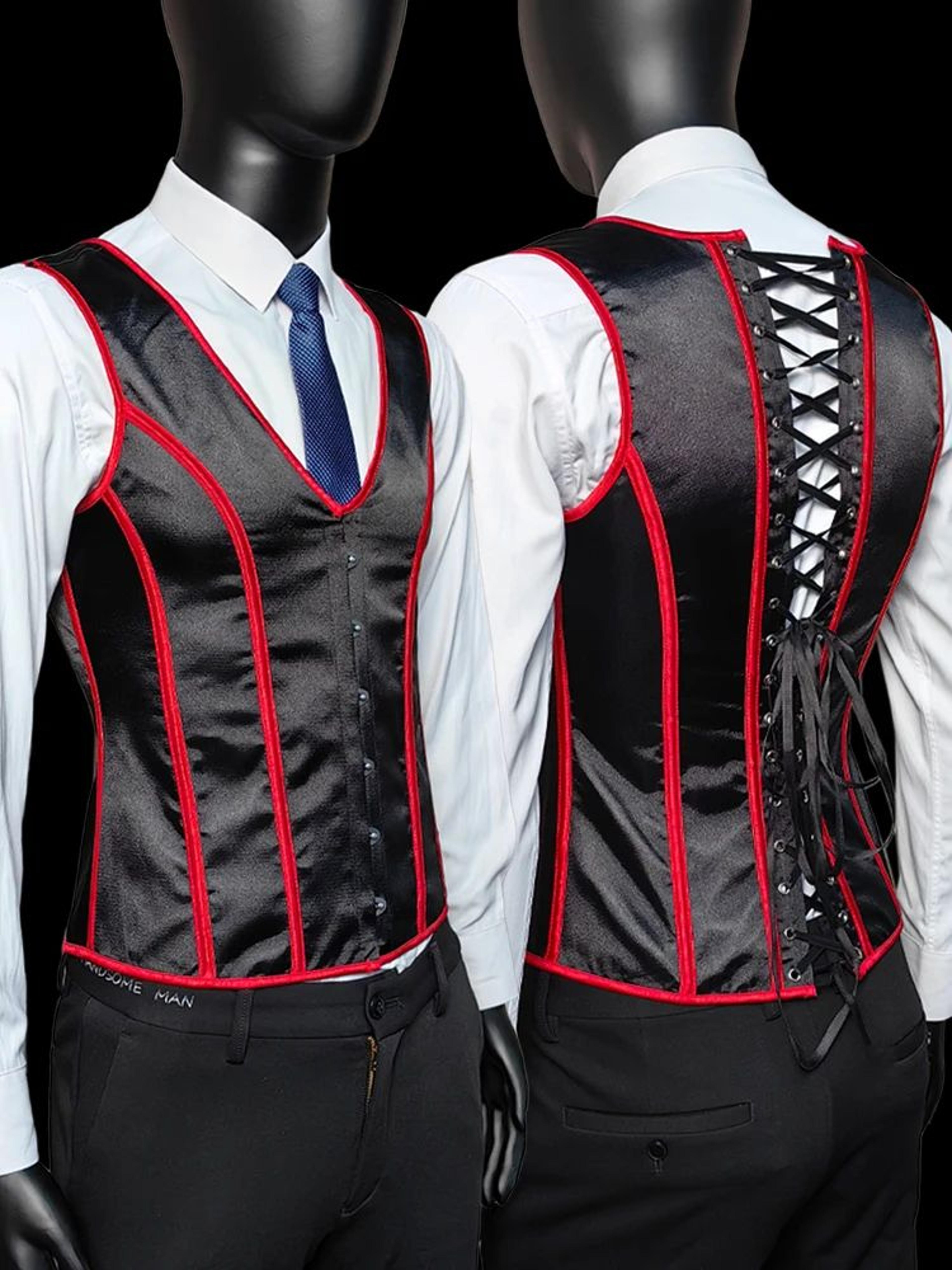 Mens Vintage Corset Waistcoat  LaceUp Boned Abdomen Shaping Vest Tummy Control Waist Girdle For For 25