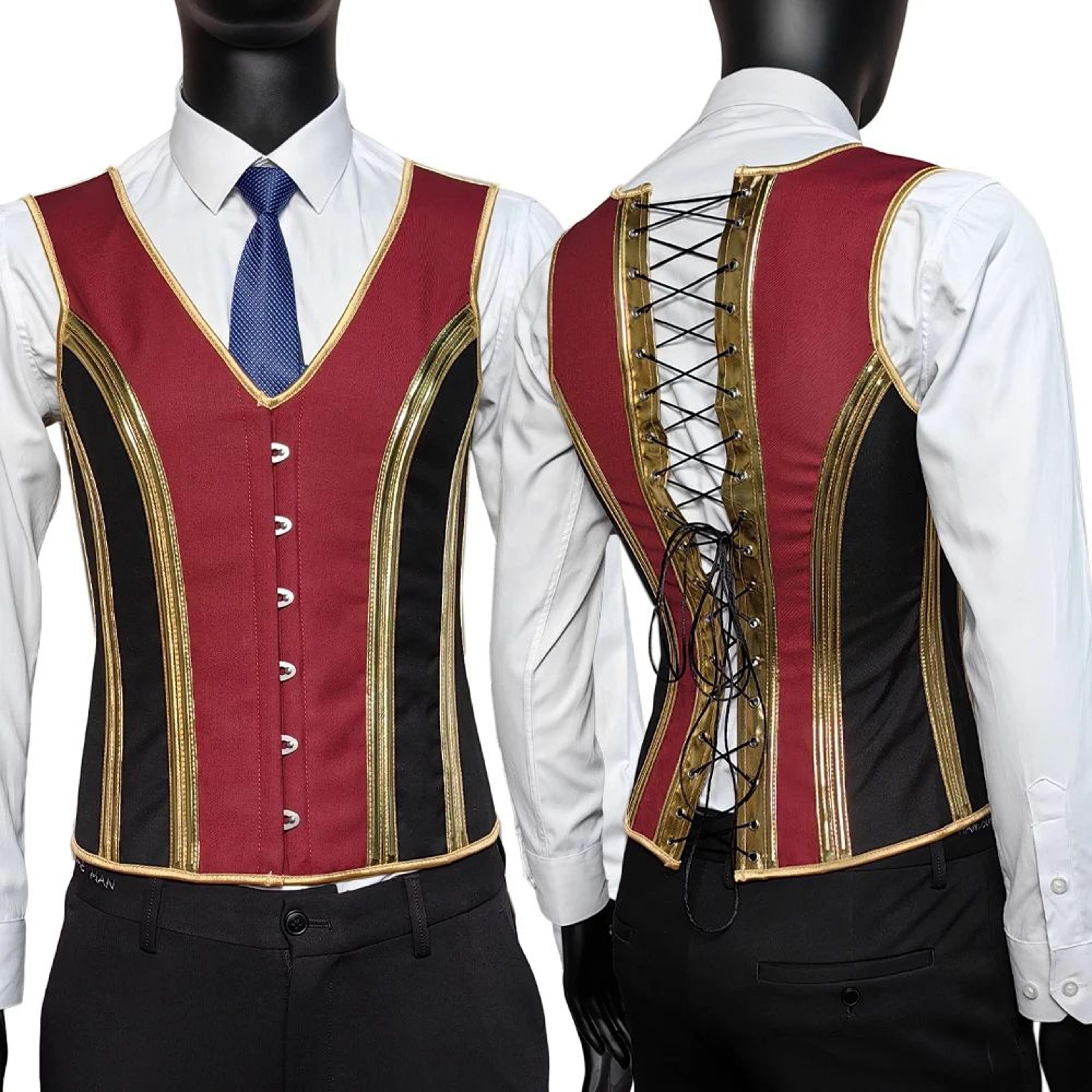 Mens Vintage Corset Waistcoat  LaceUp Boned Abdomen Shaping Vest Tummy Control Waist Girdle For For 14