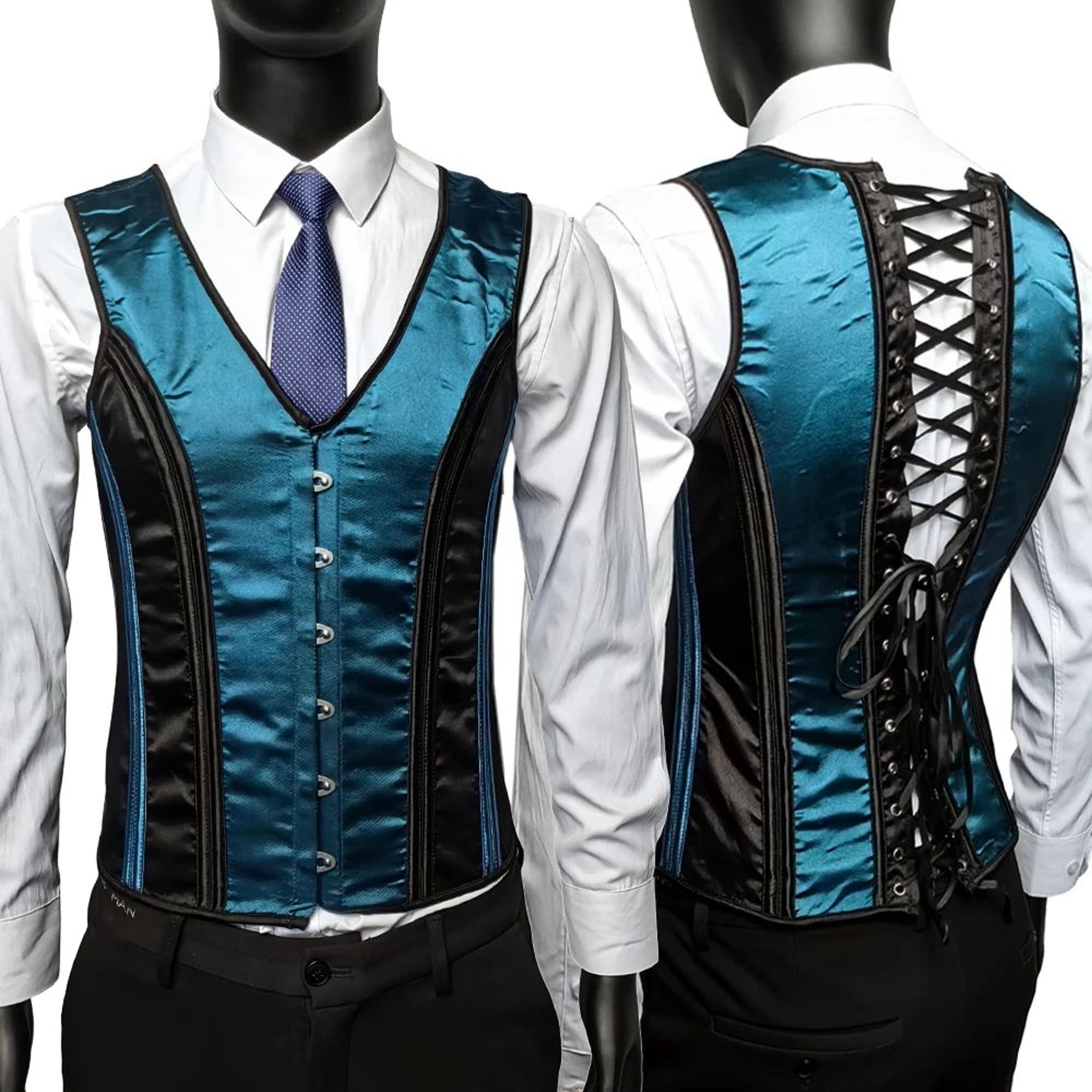 Mens Vintage Corset Waistcoat  LaceUp Boned Abdomen Shaping Vest Tummy Control Waist Girdle For For 16