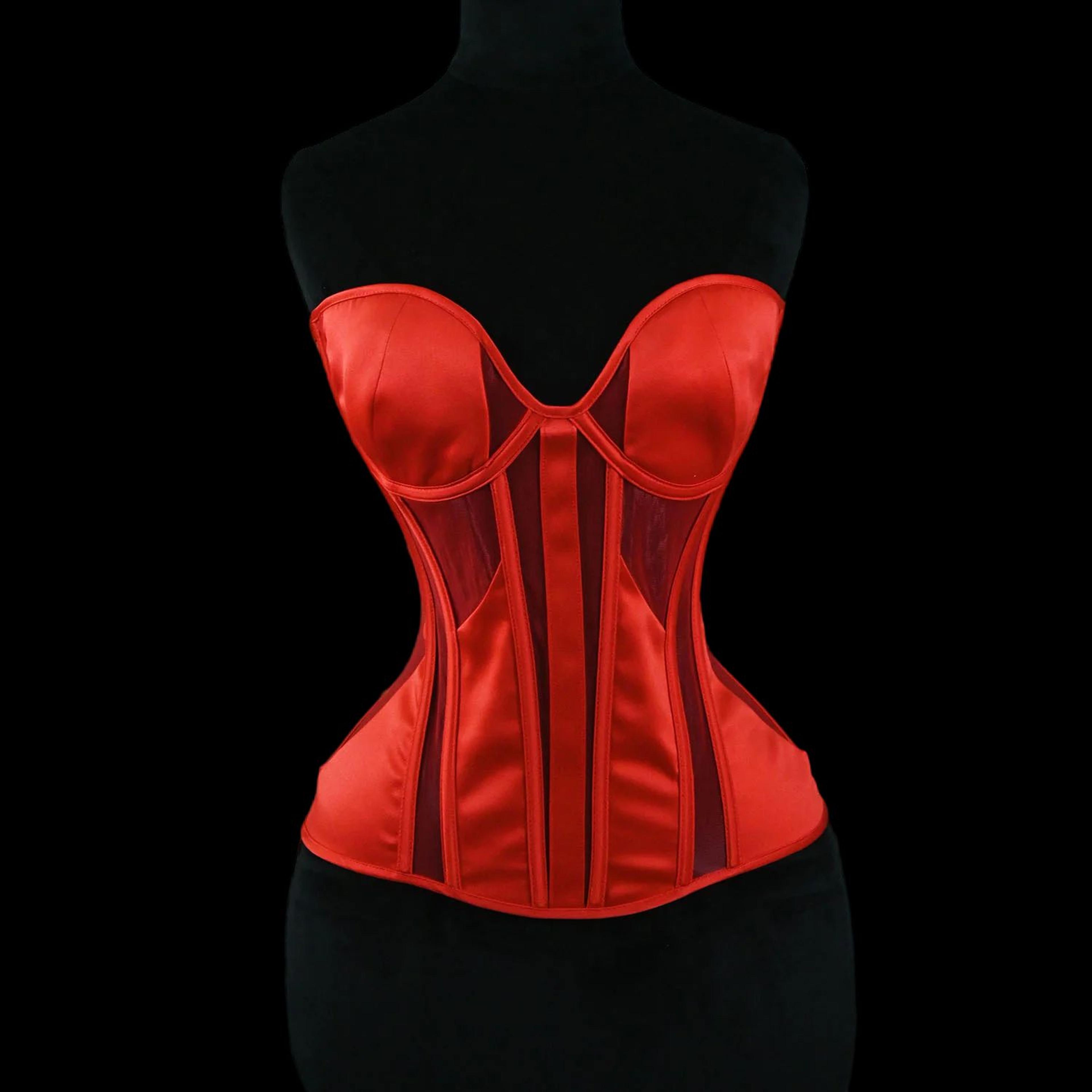Women Tight Overbust Corset Bustier  Transparent Mesh Steel Boned LaceUp Shaping Top For Waist Slim 12